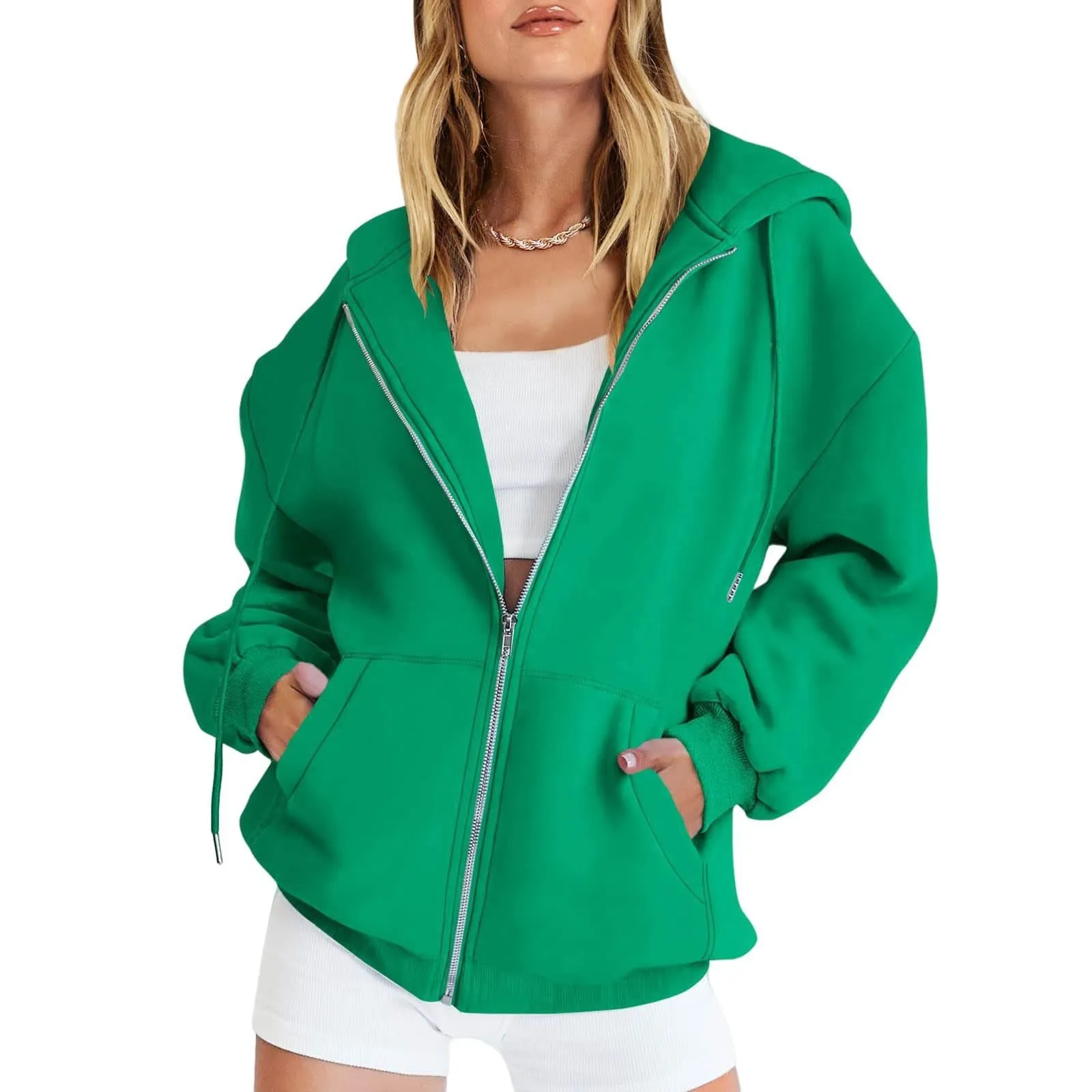 Viunychn Felpa Donna con Zip e Cappuccio, Oversize in Cotone, Tinta Unita - immagine 1