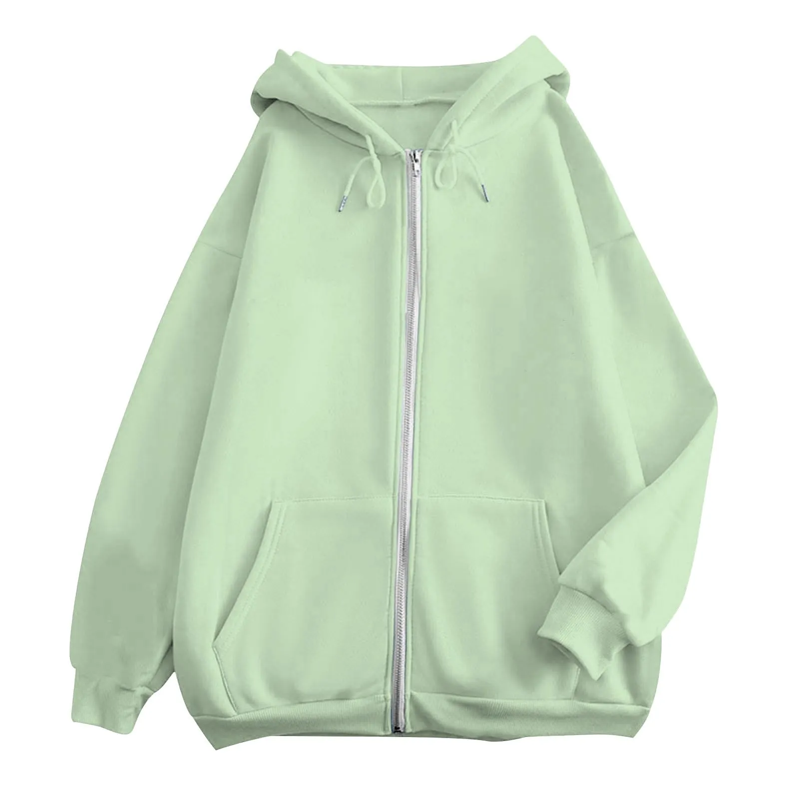 Viunychn Felpa Donna con Zip e Cappuccio in Cotone Oversize Tinta Unita - immagine 2