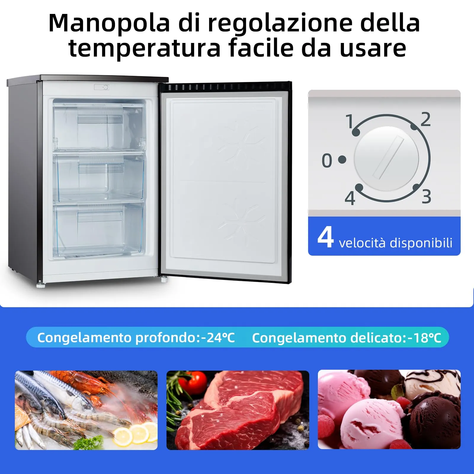 CHiQ CSD90D4D Mini Congelatore Verticale 85L, Nero, Classe D - immagine 2