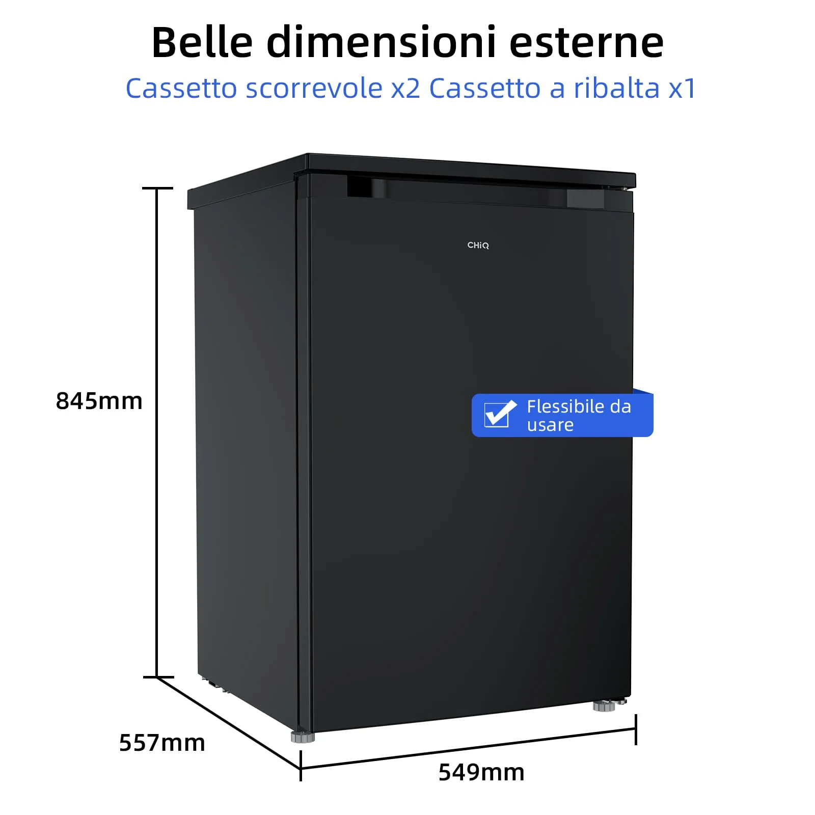 CHiQ CSD90D4D Mini Congelatore Verticale 85L, Nero, Classe D - immagine 3