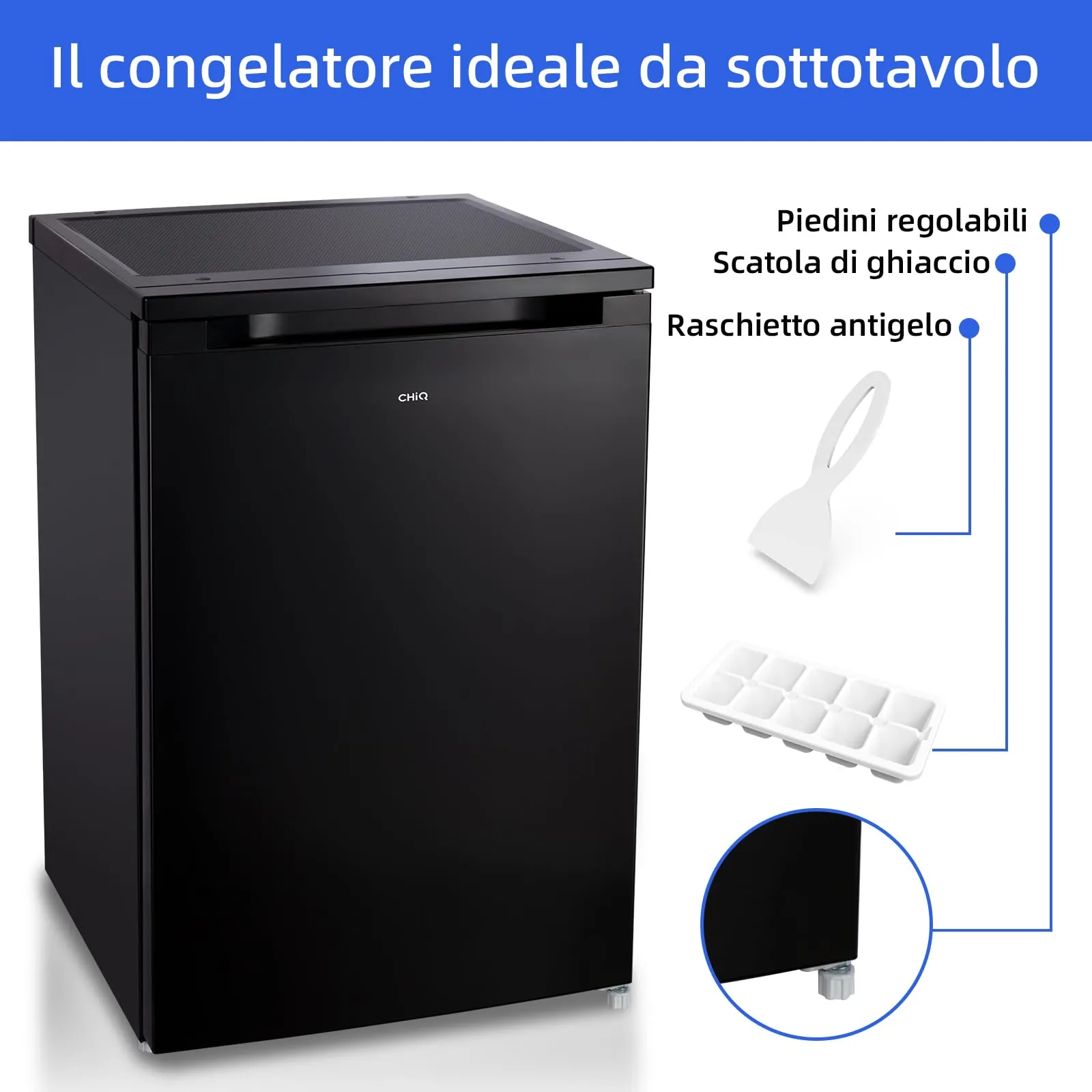 CHiQ CSD90D4D Mini Congelatore Verticale 85L, Nero, Classe D - immagine 6