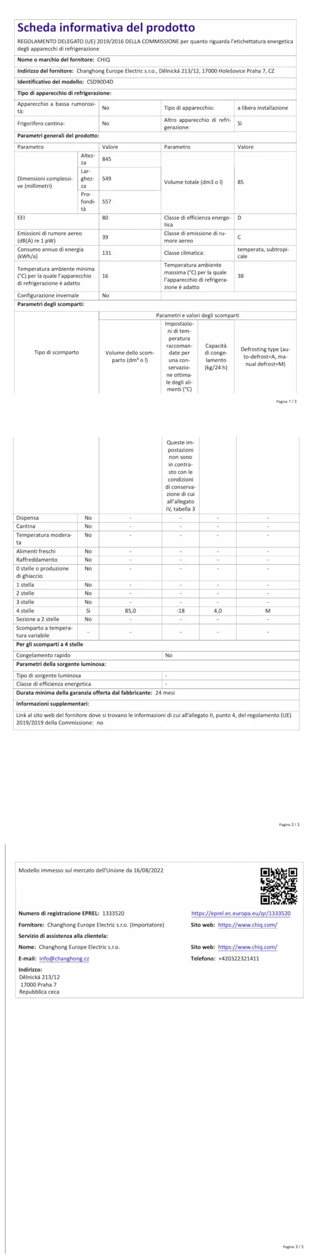CHiQ CSD90D4D Mini Congelatore Verticale 85L, Nero, Classe D - immagine 10
