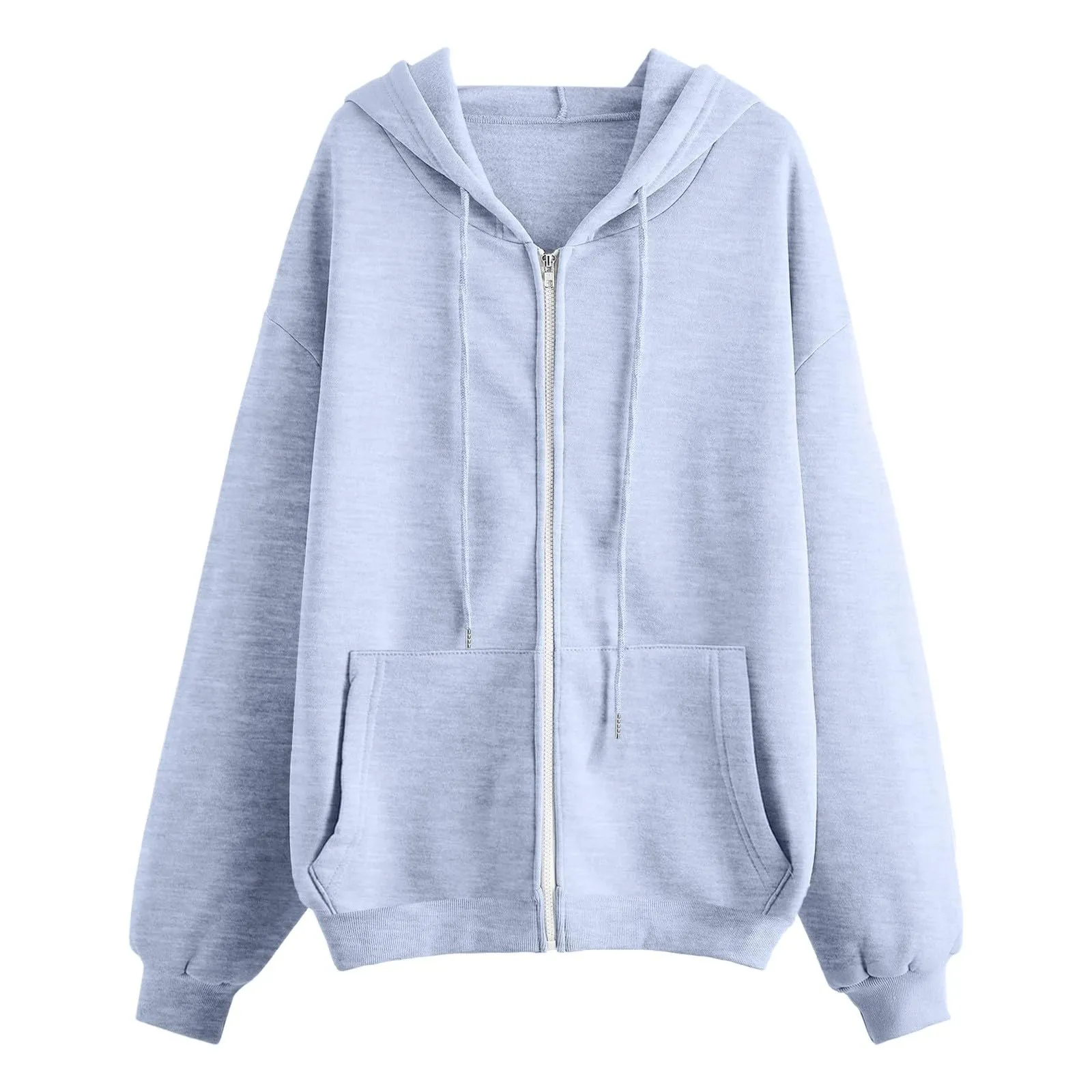 Viunychn Felpa Donna con Zip e Cappuccio in Cotone, Taglio Oversize, Grigio - immagine 4