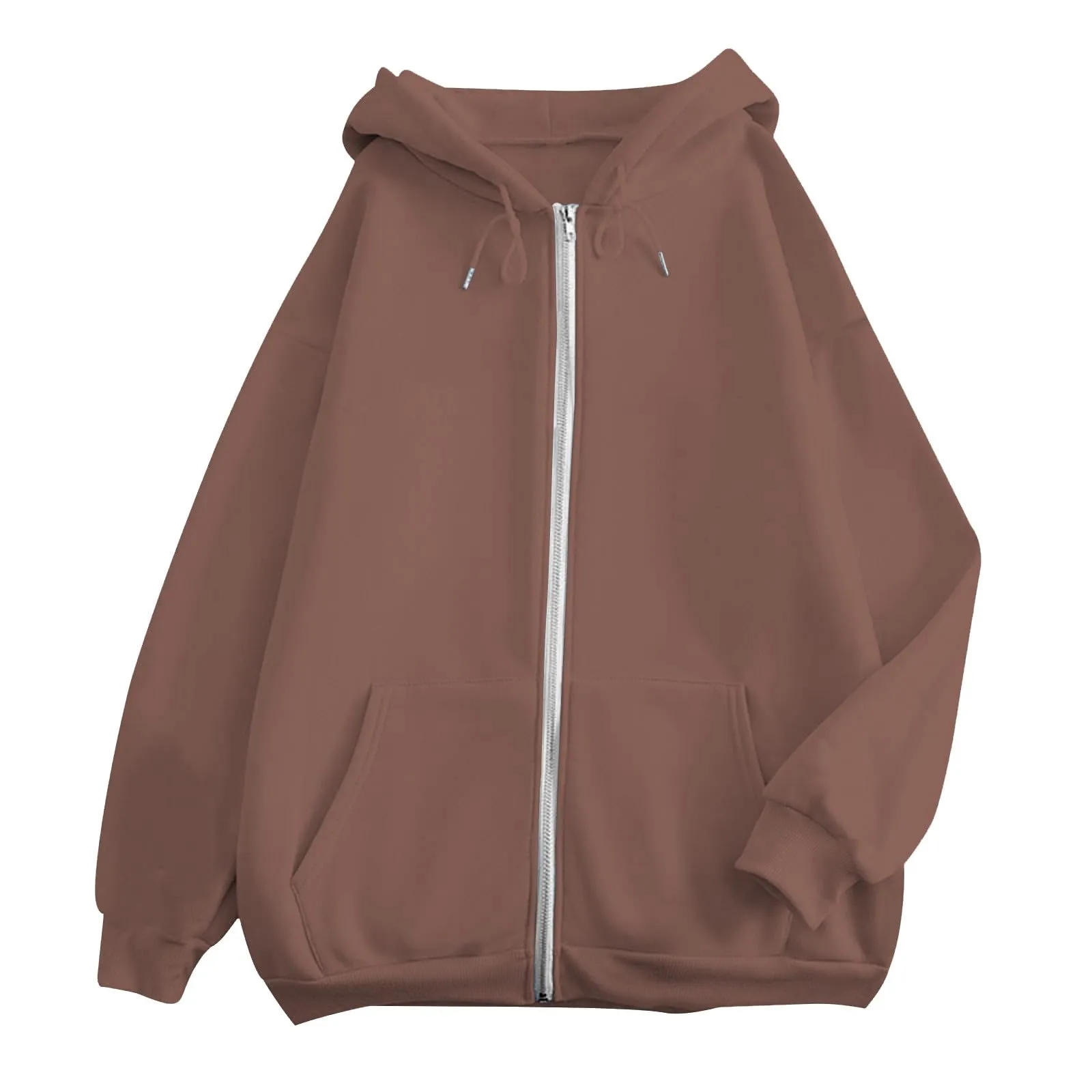 Viunychn Felpa Donna con Zip e Cappuccio, Cotone, Oversize, Tinta Unita - immagine 2
