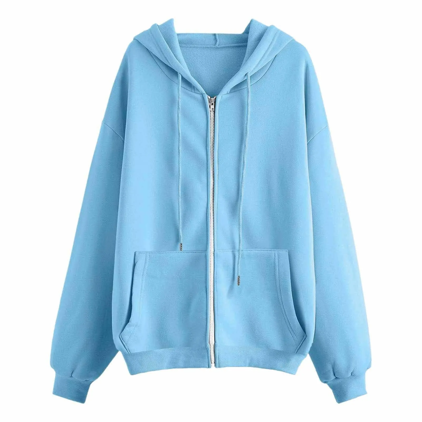 Viunychn Felpa Donna con Zip e Cappuccio in Cotone, Taglio Oversize, Blu - immagine 4