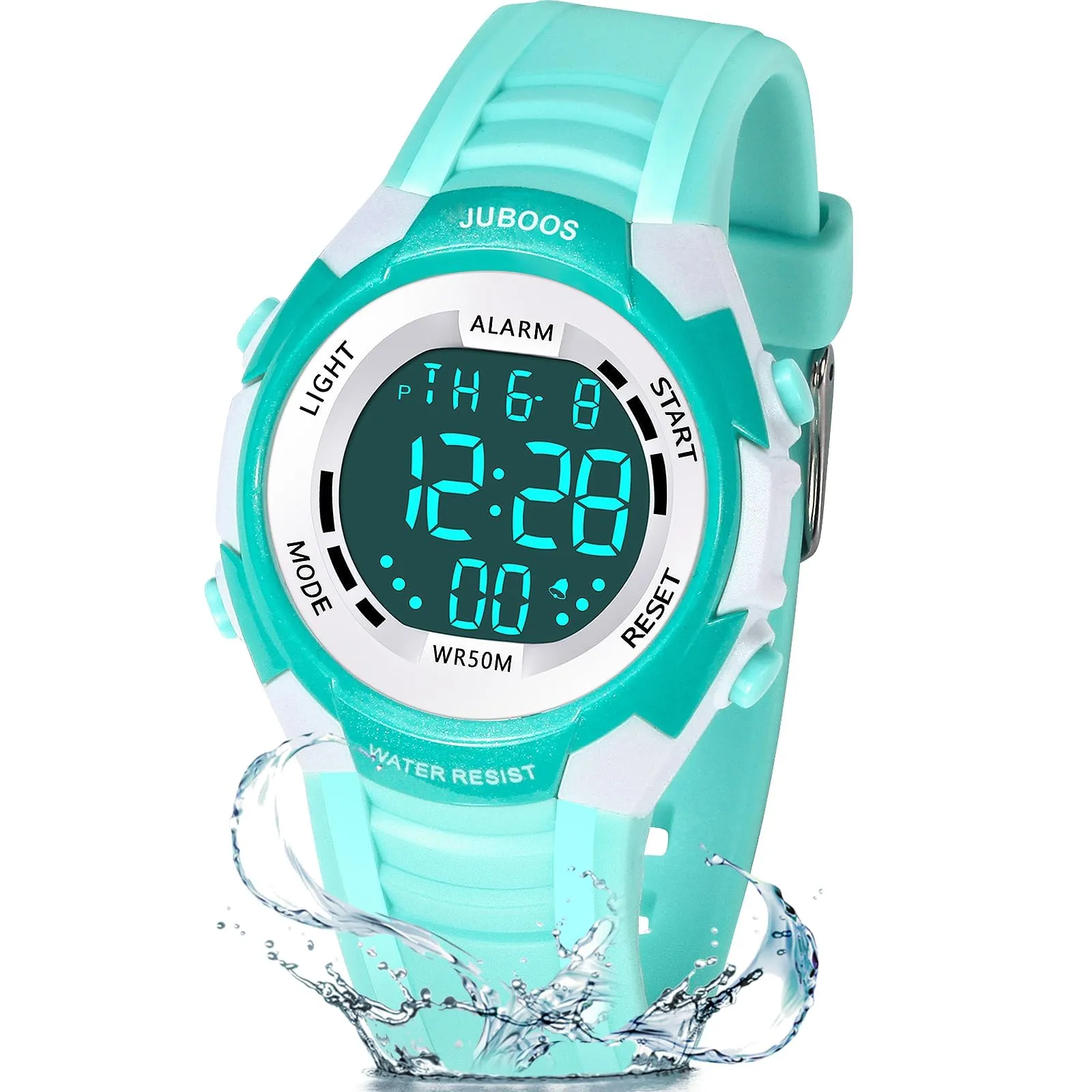 Juboos Orologio Digitale Impermeabile per Bambini, Design Orecchie da Gatto con Luci Colorate, Verde chiaro - bianco - immagine 7