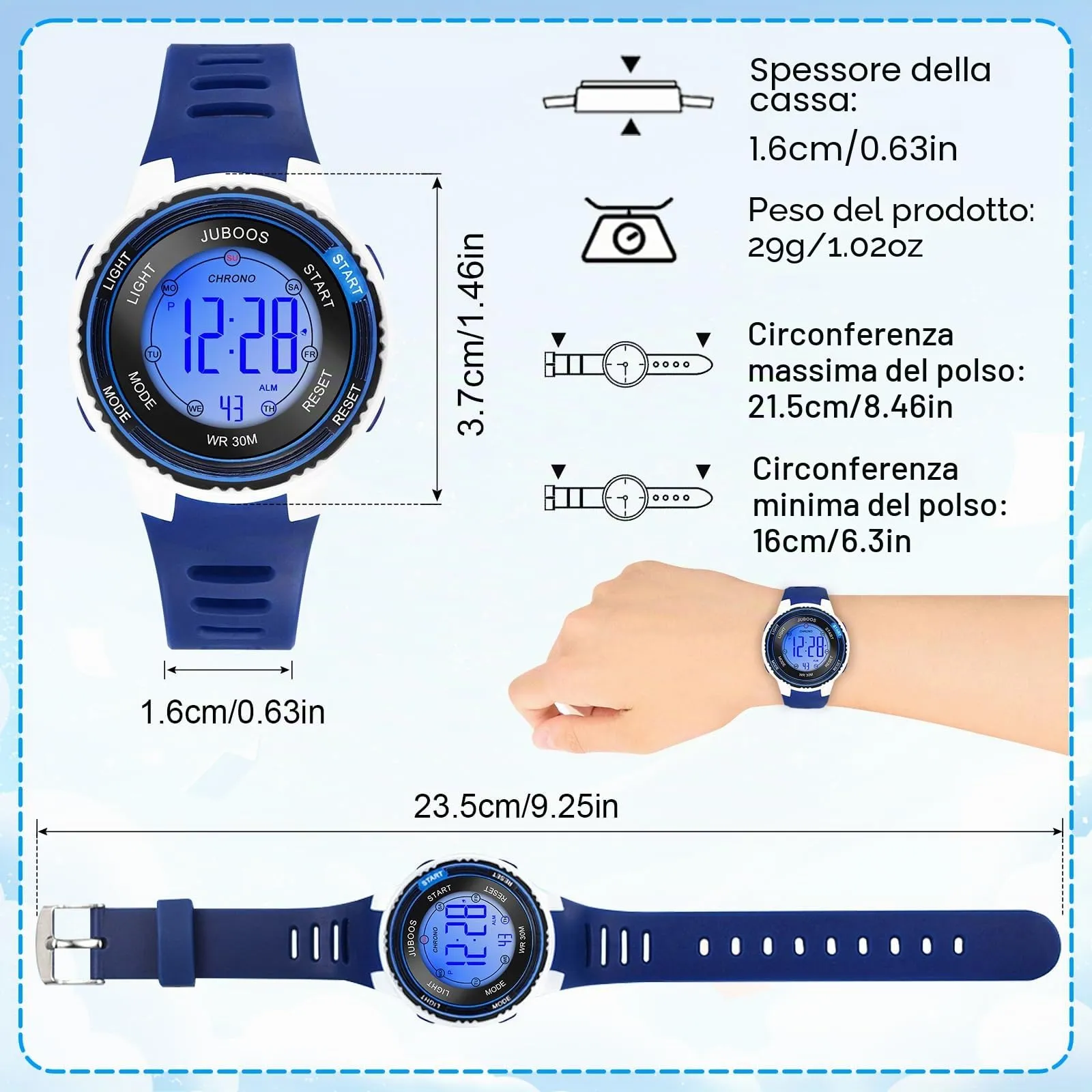 Juboos Orologio Digitale Impermeabile per Bambini con Orecchie da Gatto e 7 Luci Colorate, Blu Scuro - immagine 3