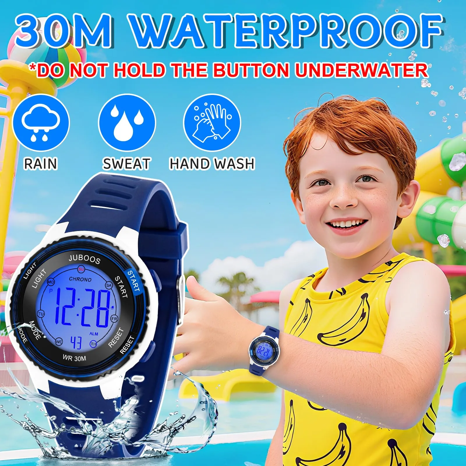Juboos Orologio Digitale Impermeabile per Bambini con Orecchie da Gatto e 7 Luci Colorate, Blu Scuro - immagine 5