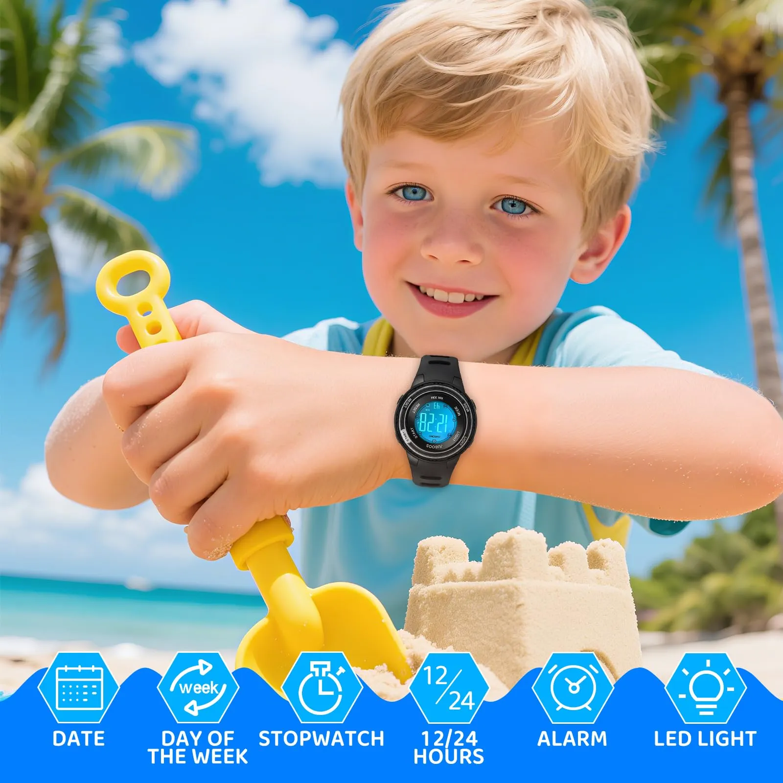 Juboos Orologio Digitale Impermeabile per Bambini con Orecchie da Gatto e 7 Luci Colorate - immagine 2