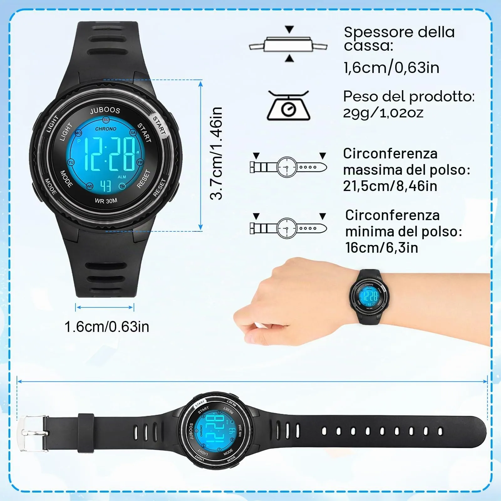 Juboos Orologio Digitale Impermeabile per Bambini con Orecchie da Gatto e 7 Luci Colorate - immagine 3