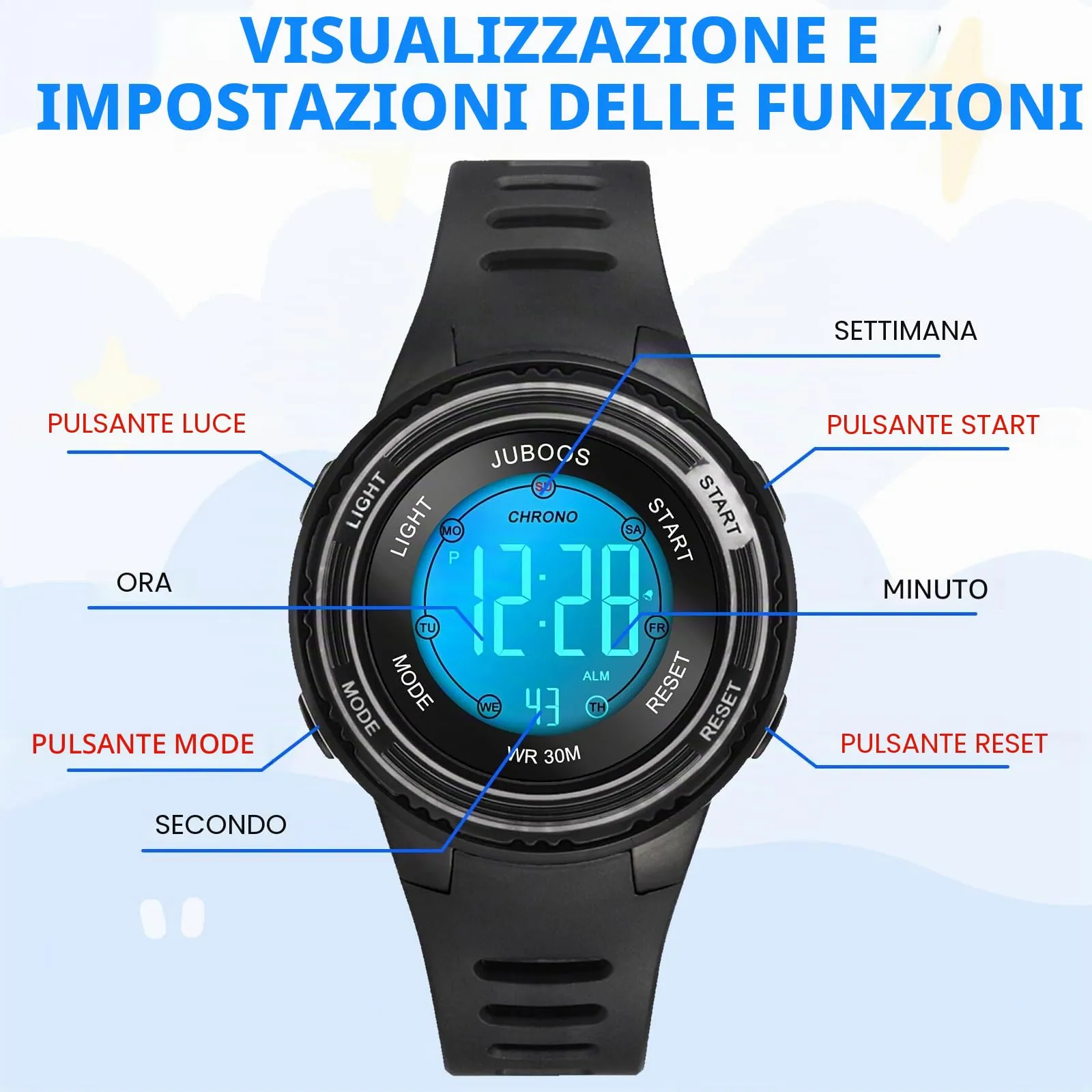 Juboos Orologio Digitale Impermeabile per Bambini con Orecchie da Gatto e 7 Luci Colorate - immagine 4