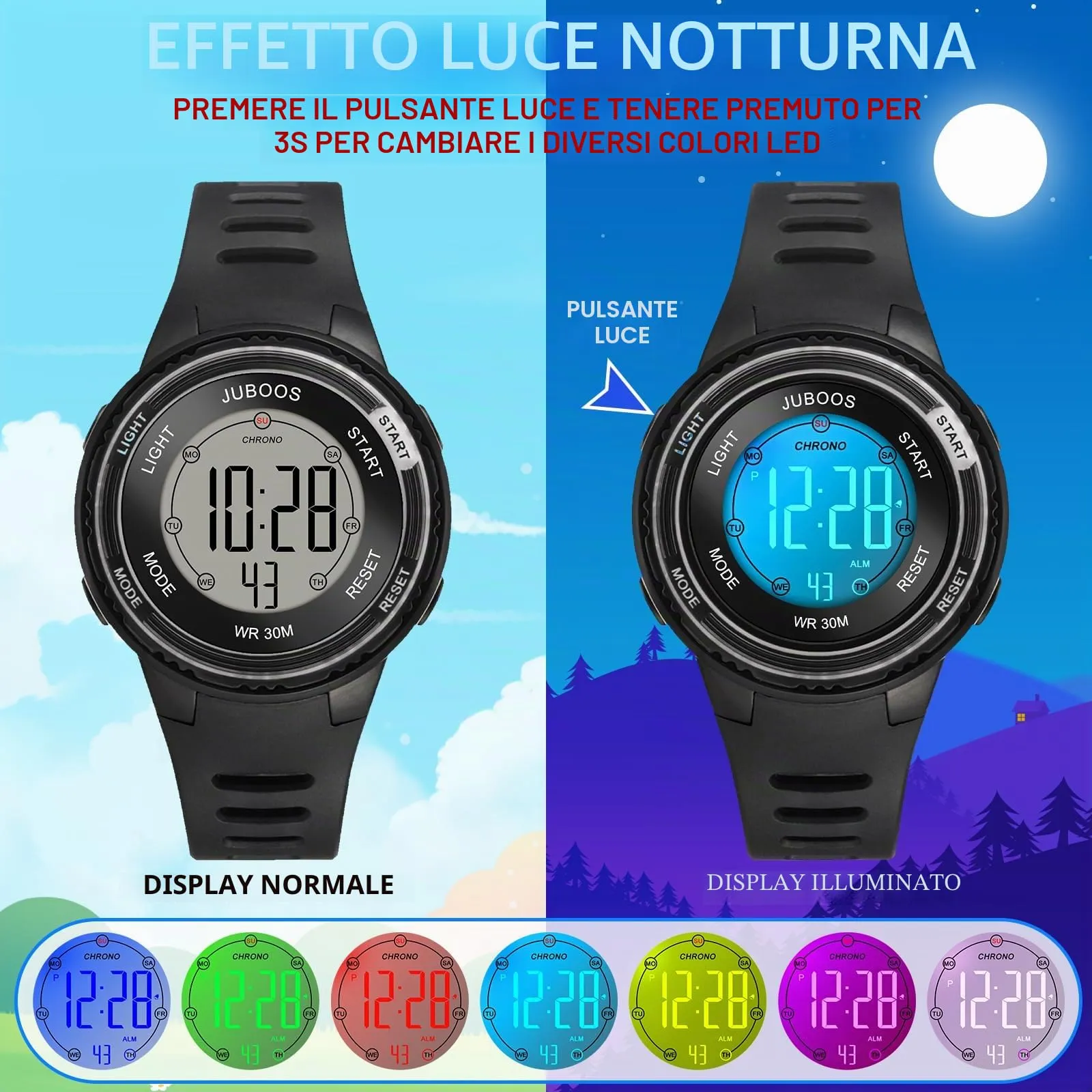 Juboos Orologio Digitale Impermeabile per Bambini con Orecchie da Gatto e 7 Luci Colorate - immagine 6