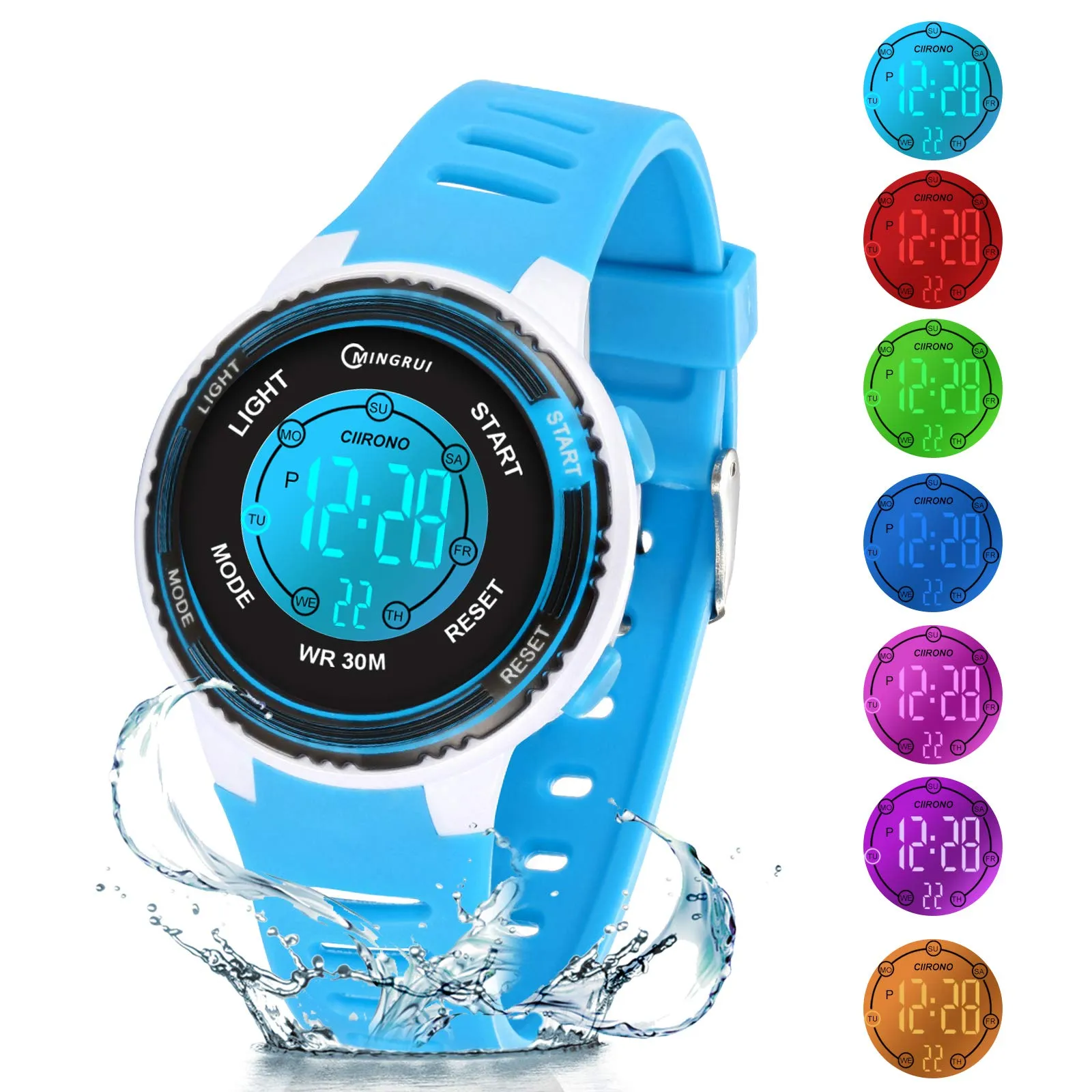 Juboos Orologio Digitale Impermeabile per Bambini con Orecchie da Gatto, Cinturino Stampato e 7 Luci Colorate, 4-12 Anni - immagine 2