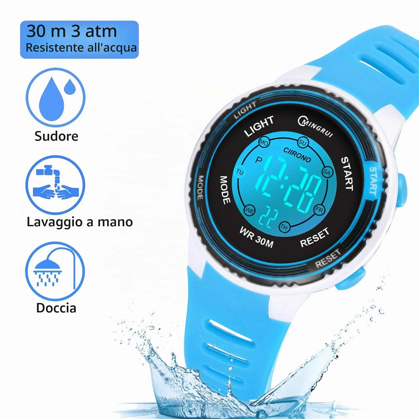 Juboos Orologio Digitale Impermeabile per Bambini con Orecchie da Gatto, Cinturino Stampato e 7 Luci Colorate, 4-12 Anni - immagine 3