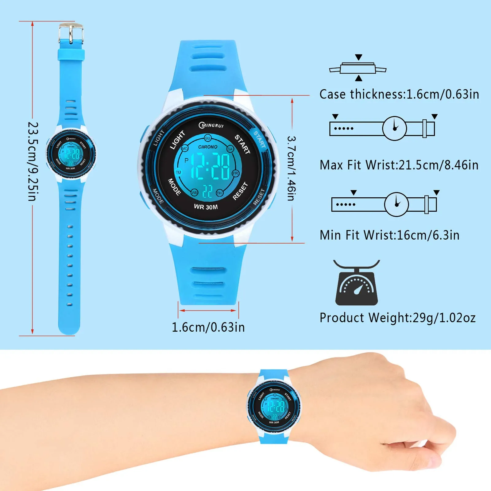 Juboos Orologio Digitale Impermeabile per Bambini con Orecchie da Gatto, Cinturino Stampato e 7 Luci Colorate, 4-12 Anni - immagine 6