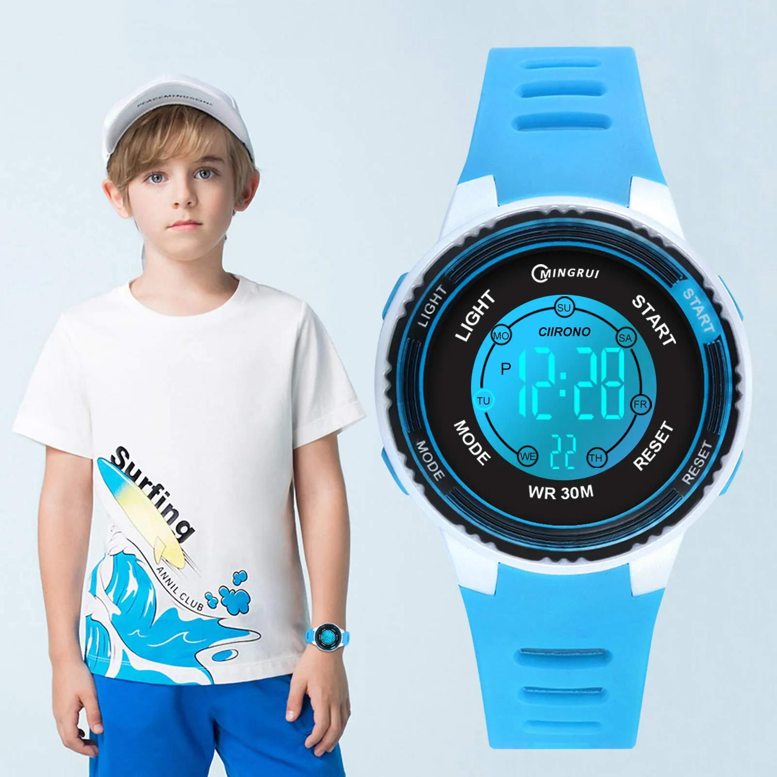 Juboos Orologio Digitale Impermeabile per Bambini con Orecchie da Gatto, Cinturino Stampato e 7 Luci Colorate, 4-12 Anni - immagine 7
