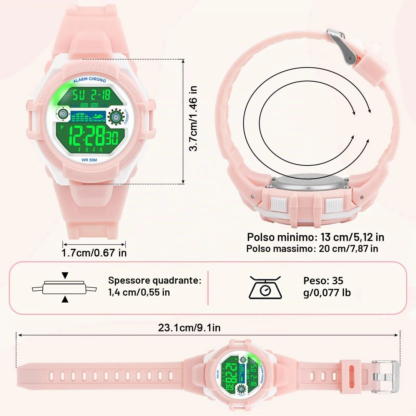 Juboos Orologio Digitale Impermeabile per Bambini, Forma di Gatto con Luci Colorate e Cinturino Stampato, 4-12 Anni - immagine 3