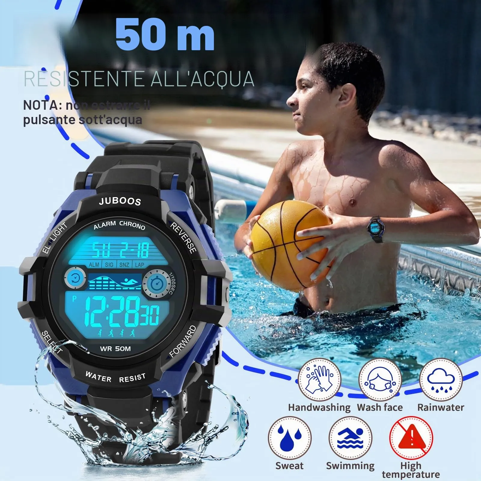 Juboos Orologio Digitale Impermeabile per Bambini, Cinturino Stampato, 7 Luci Colorate, Design Orecchie da Gatto - immagine 3