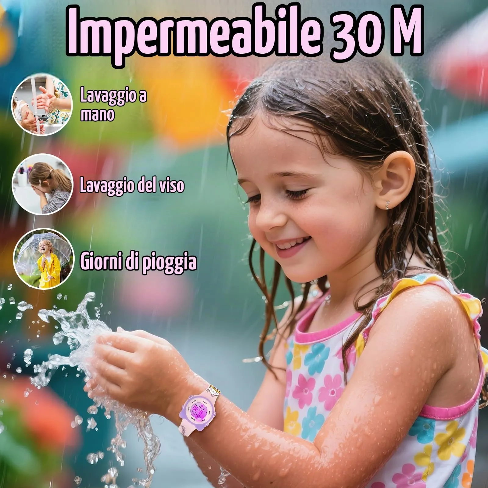 Juboos Orologio Digitale Impermeabile per Bambini a Forma di Gatto con Luci Colorate, Rosa - immagine 2