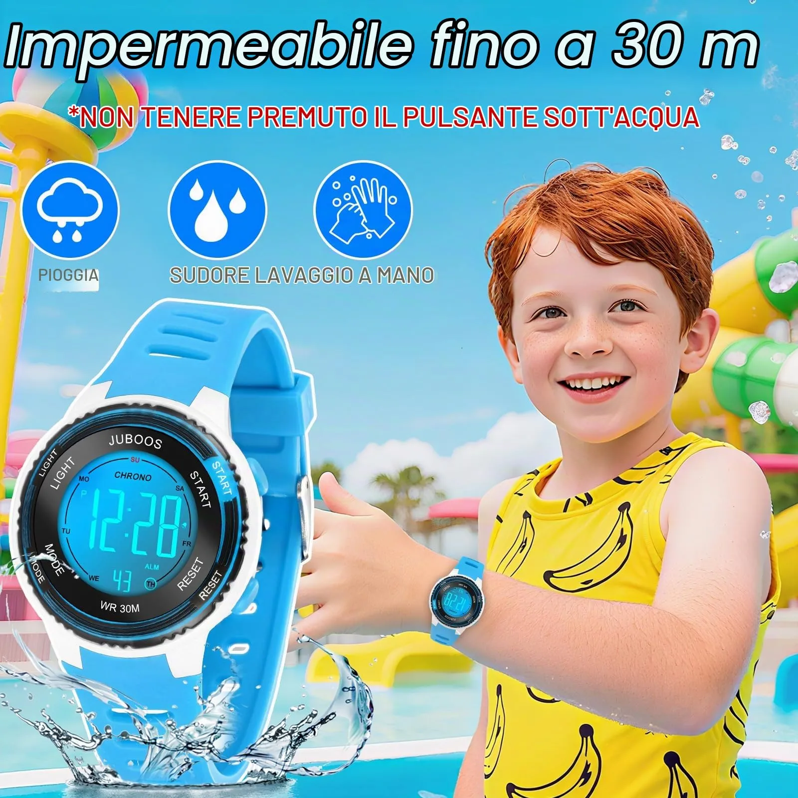 Juboos Orologio Digitale Impermeabile per Bambini con Orecchie da Gatto e 7 Luci Colorate, 4-12 Anni - immagine 3