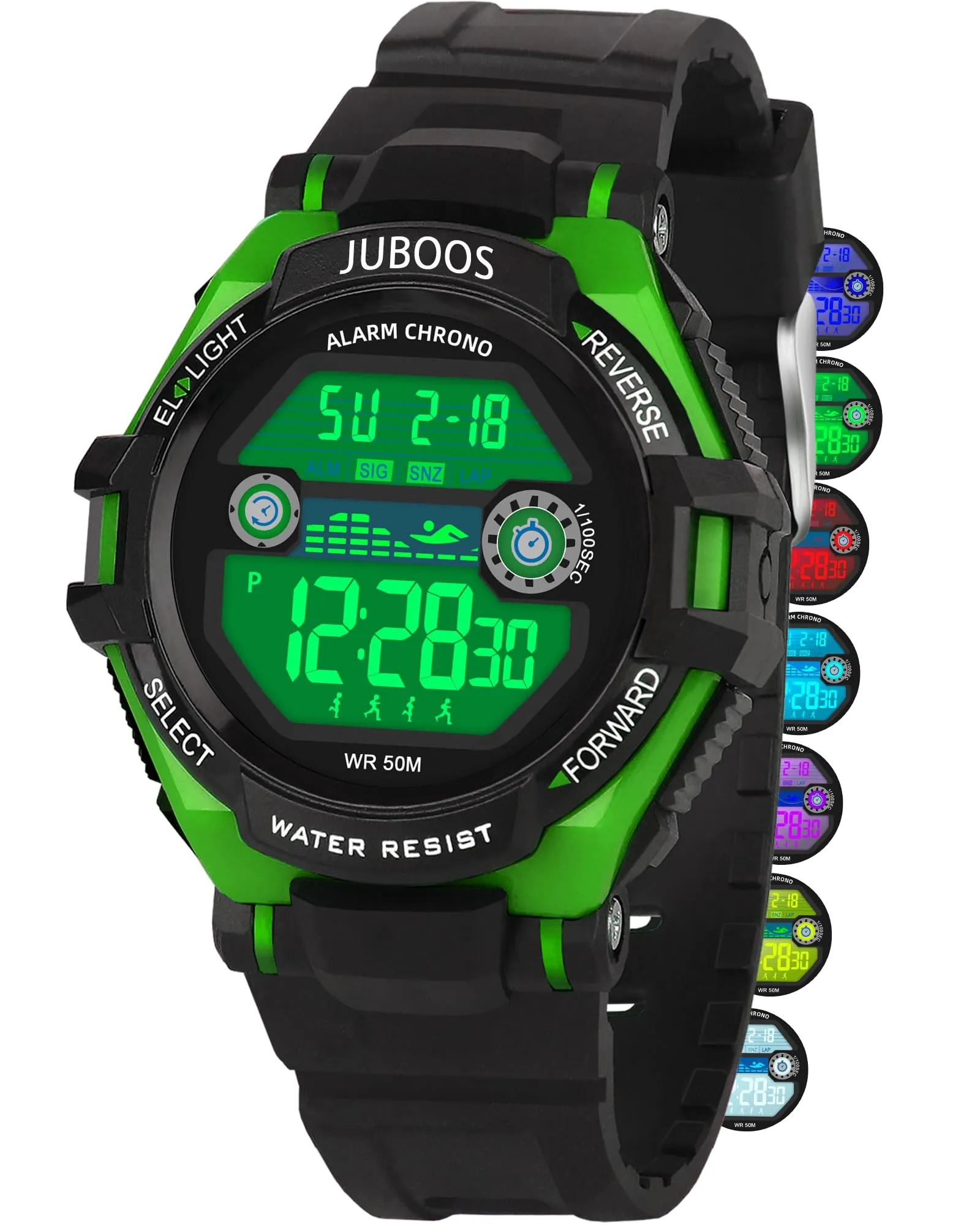 Juboos Orologio Digitale Impermeabile per Bambini con Orecchie da Gatto e 7 Luci Colorate, Nero Verde - immagine 1