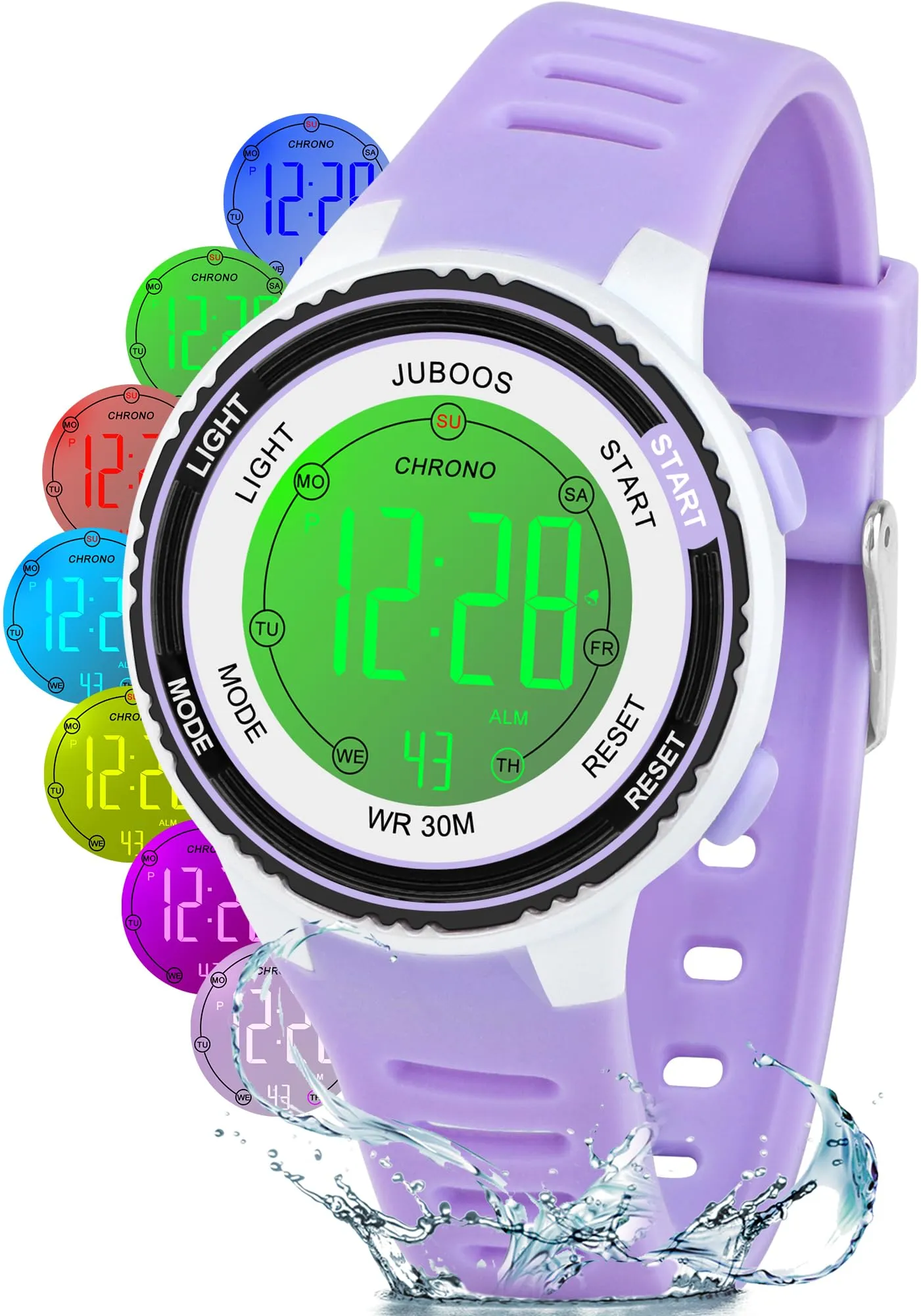 Juboos Orologio Digitale Impermeabile per Bambini con Orecchie da Gatto, Cinturino Stampato e 7 Luci Colorate, 4-12 Anni - immagine 1