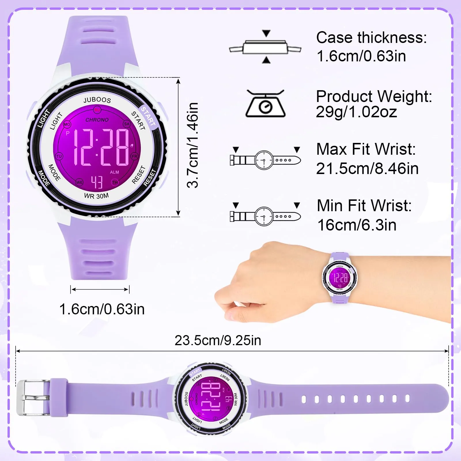 Juboos Orologio Digitale Impermeabile per Bambini con Orecchie da Gatto, Cinturino Stampato e 7 Luci Colorate, 4-12 Anni - immagine 4