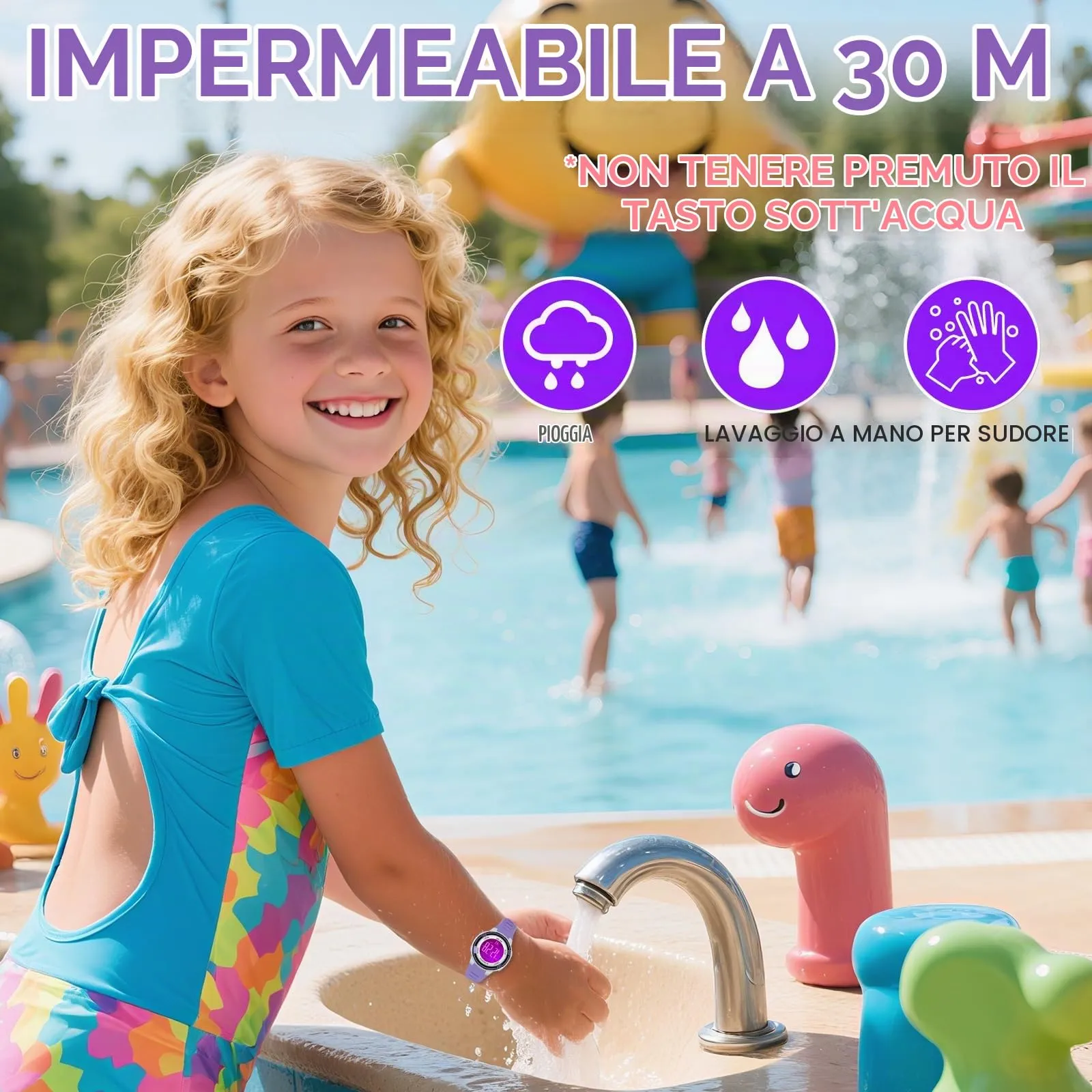 Juboos Orologio Digitale Impermeabile per Bambini con Orecchie da Gatto, Cinturino Stampato e 7 Luci Colorate, 4-12 Anni - immagine 5