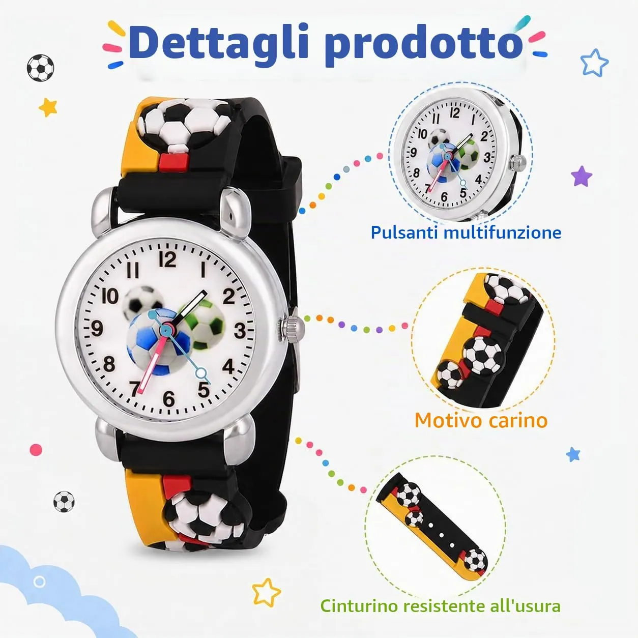 KATELUO Orologio Analogico al Quarzo 3D Cartoon per Bambini 3-12 Anni, Impermeabile - immagine 3