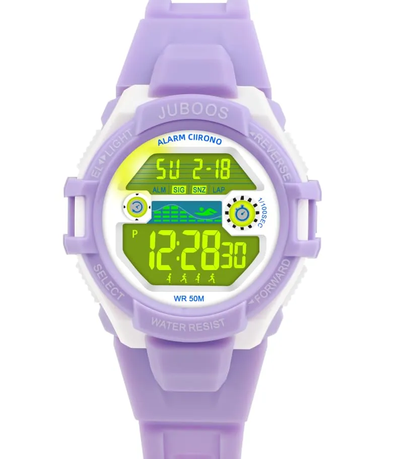 Juboos Orologio Digitale Impermeabile per Bambini, Design Orecchie da Gatto con Cinturino Stampato e 7 Luci Colorate, 4-12 Anni - immagine 1