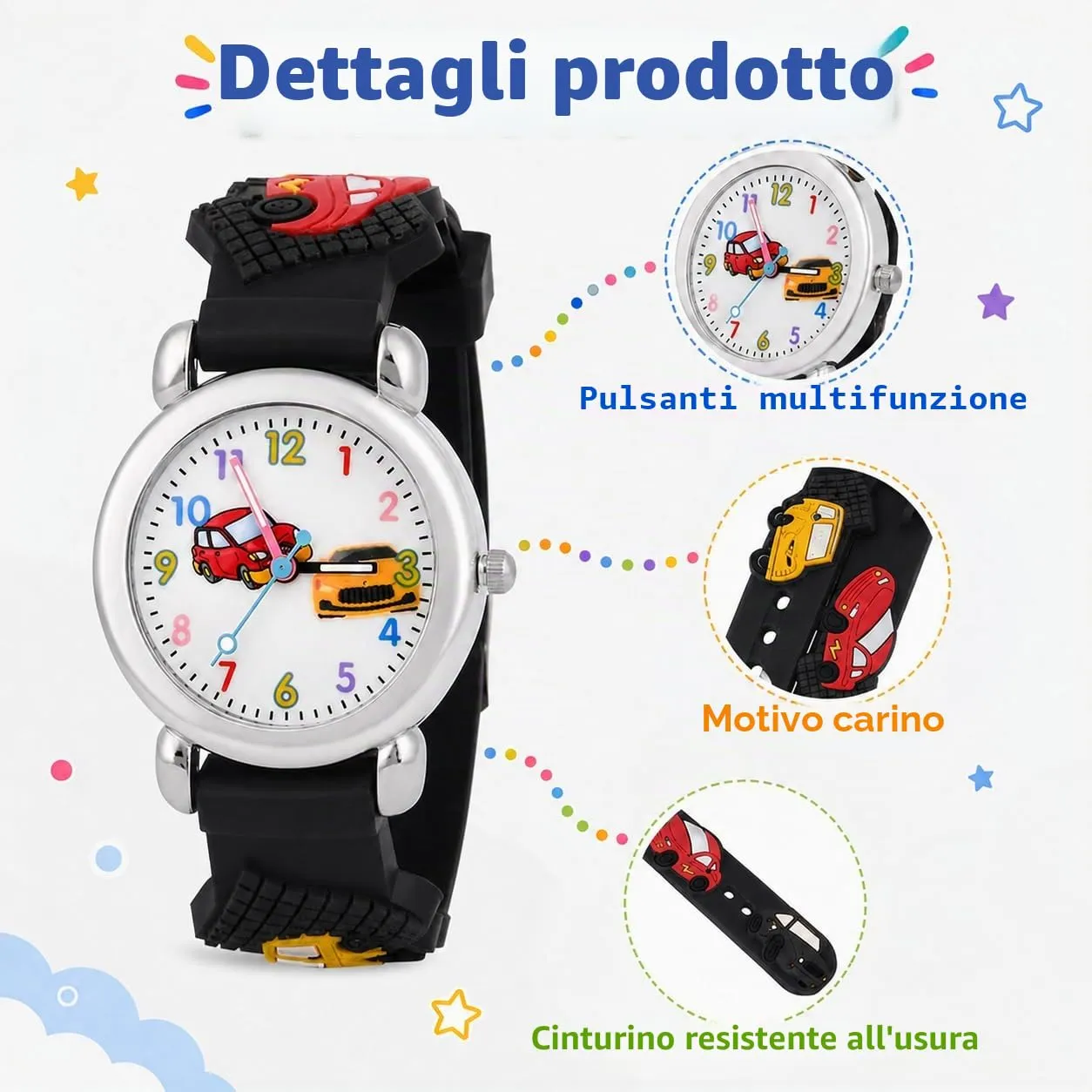 KATELUO Orologio Analogico al Quarzo 3D Cartoon per Bambini e Ragazzi, Impermeabile, 3-12 Anni - immagine 3
