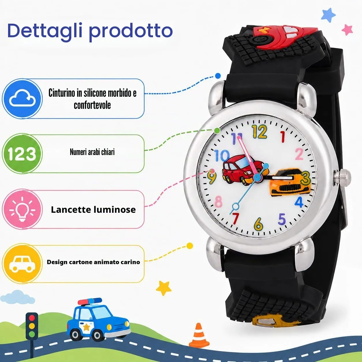 KATELUO Orologio Analogico al Quarzo 3D Cartoon per Bambini e Ragazzi, Impermeabile, 3-12 Anni - immagine 4