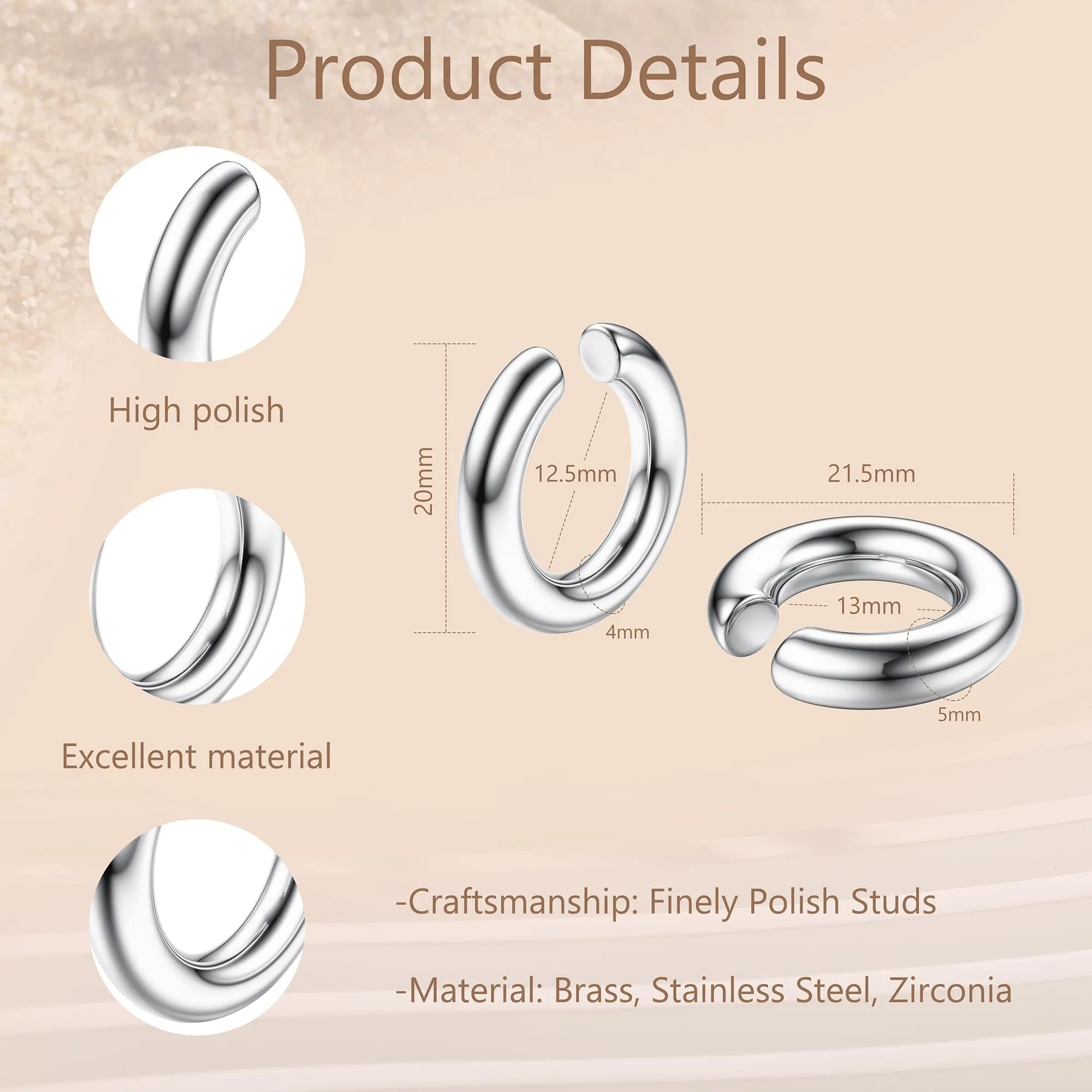 Dochais Non-Piercing Ear Cuff Hypoallergenic Clip-on Earrings for Women - immagine 3