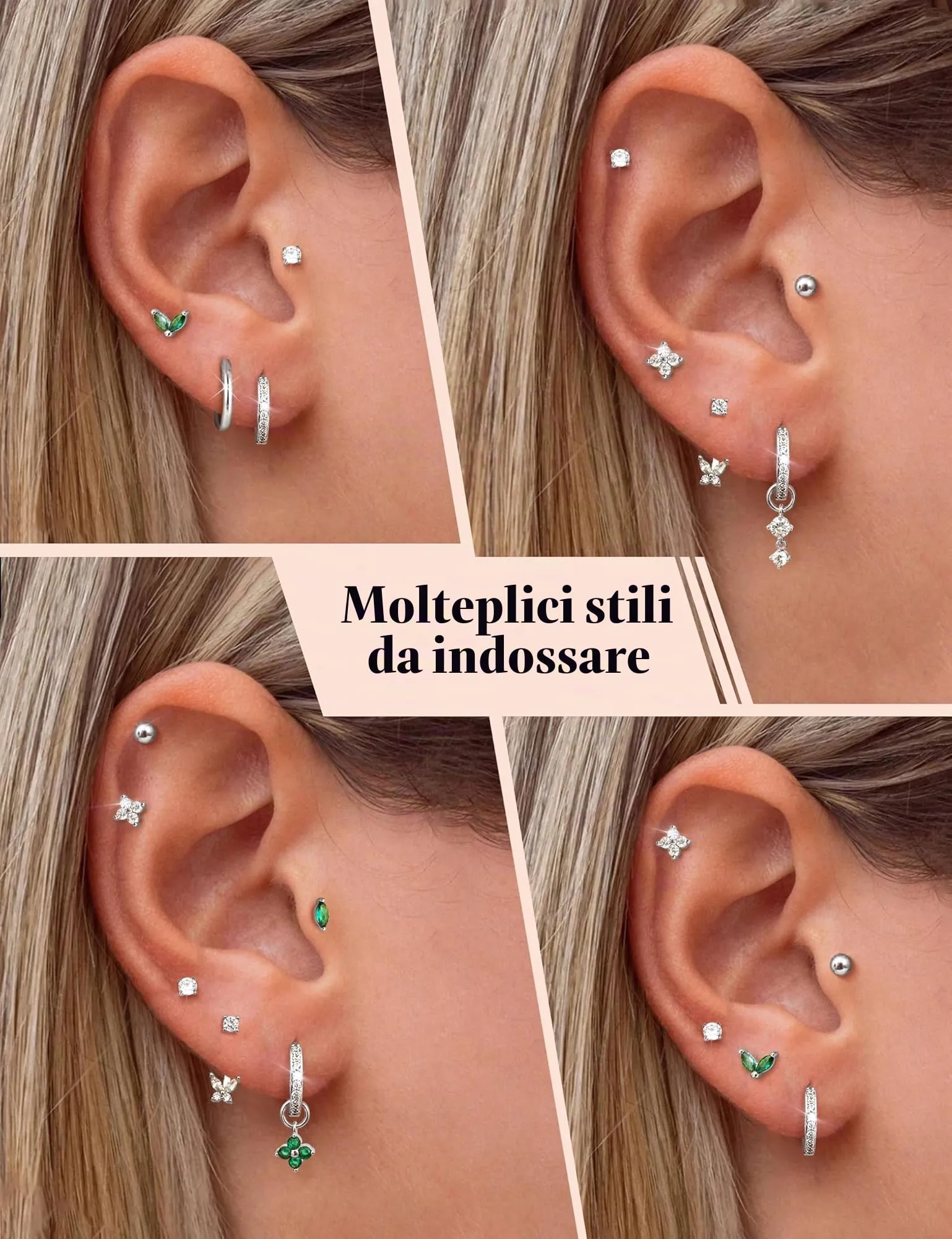 Milacolato Set 10 Paia Orecchini in Acciaio Chirurgico 316L Oro e Argento per Piercing Helix e Trago - immagine 4