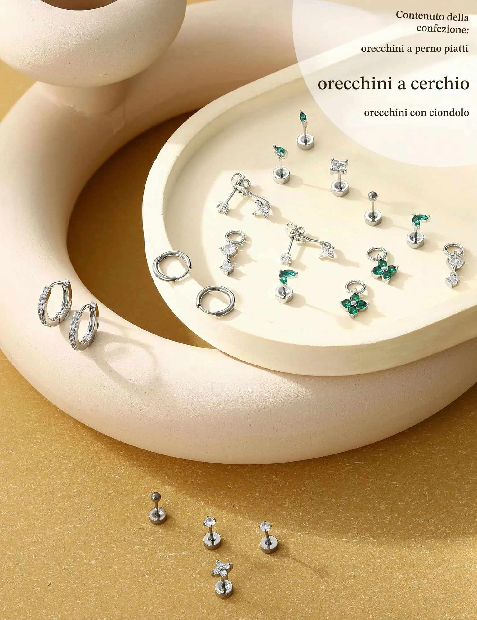 Milacolato Set 10 Paia Orecchini in Acciaio Chirurgico 316L Oro e Argento per Piercing Helix e Trago - immagine 6