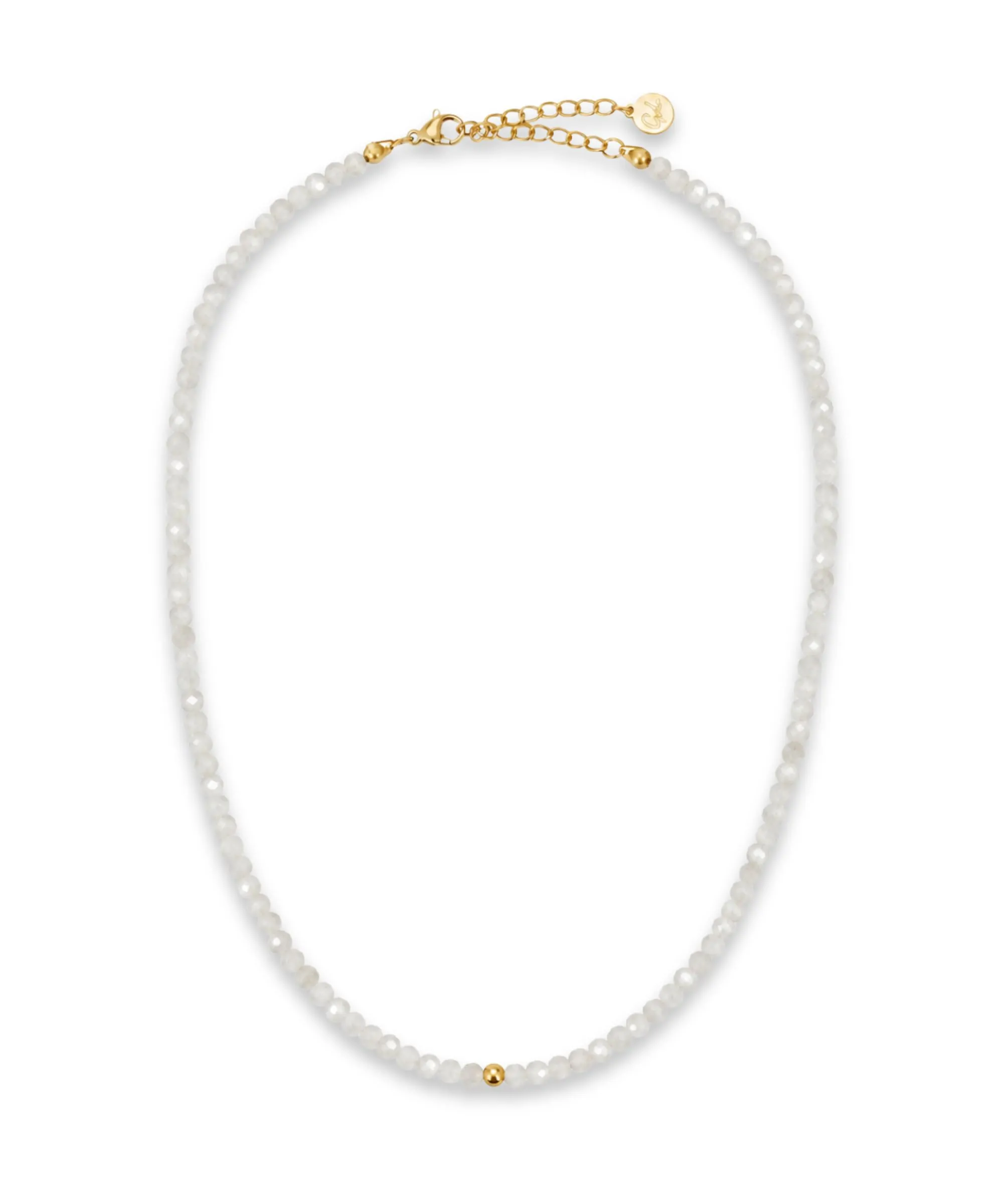 GD GOOD.designs Collana in Pietra di Luna, Perle Naturali Sfaccettate 4mm, Placcatura Oro 18K, 40-45 cm, Bianco - immagine 1