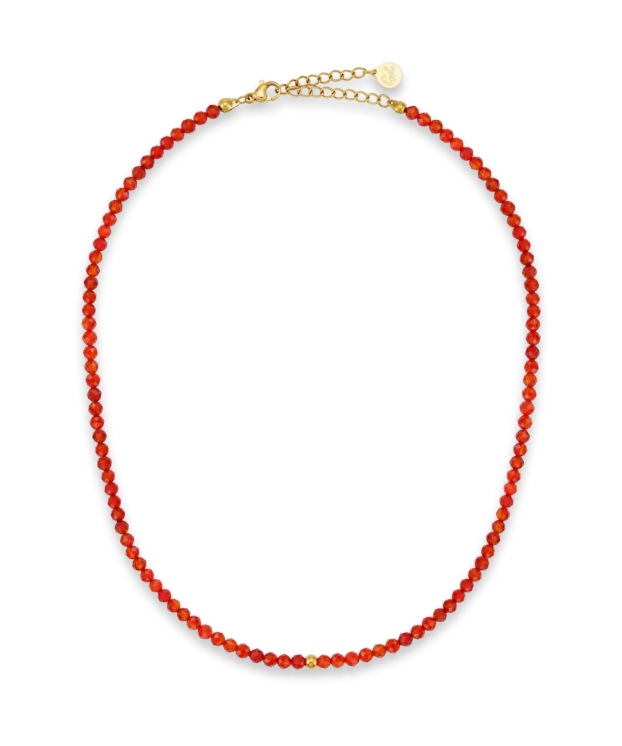 GD GOOD.designs Collana di perle in corniola naturale sfaccettata 4 mm, placcatura in oro 18K, 40-45 cm, Rosso - immagine 1