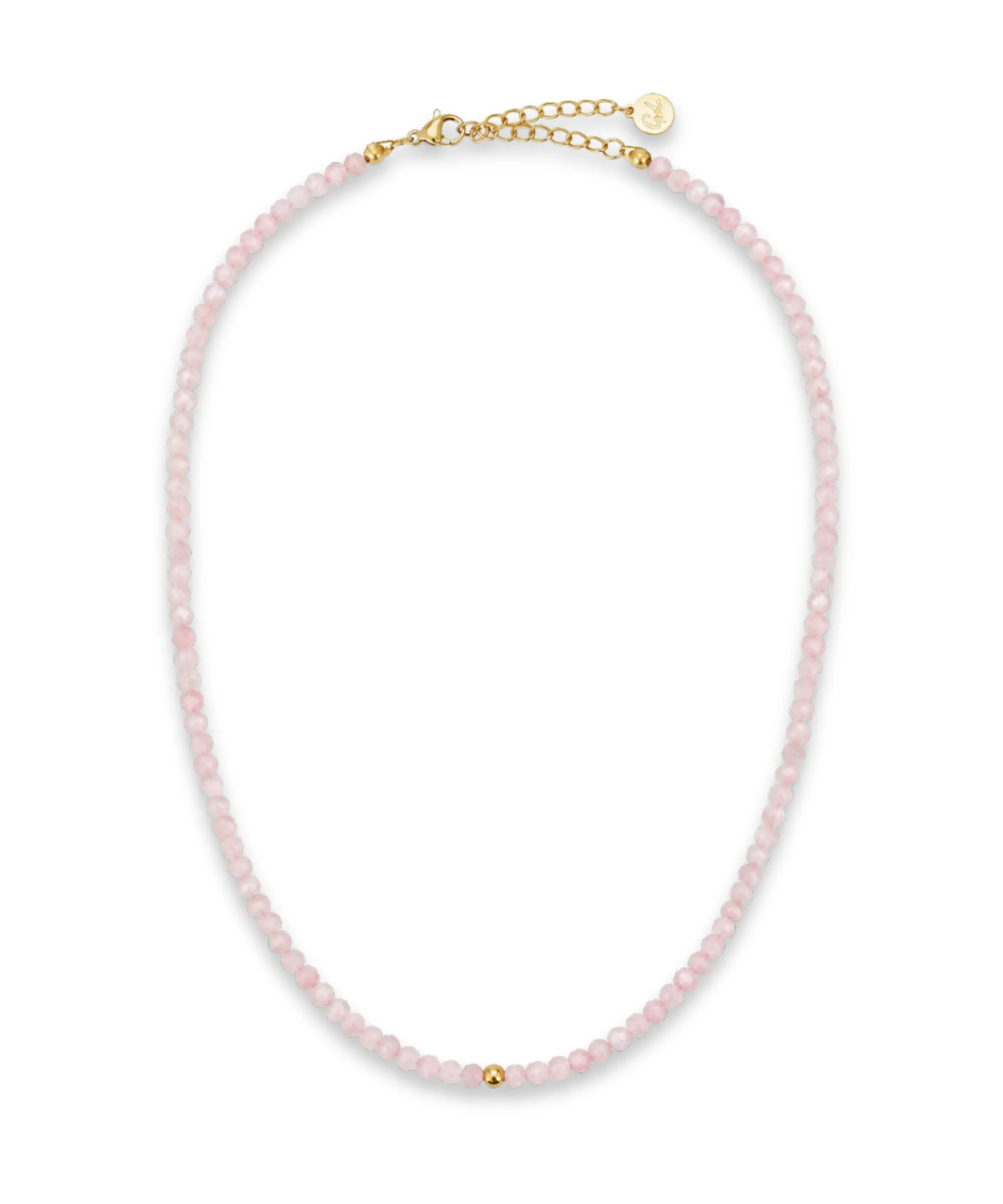 GD GOOD.designs Collana in quarzo rosa, pietre naturali sfaccettate 4 mm, placcatura in oro 18K, 40–45 cm - immagine 1