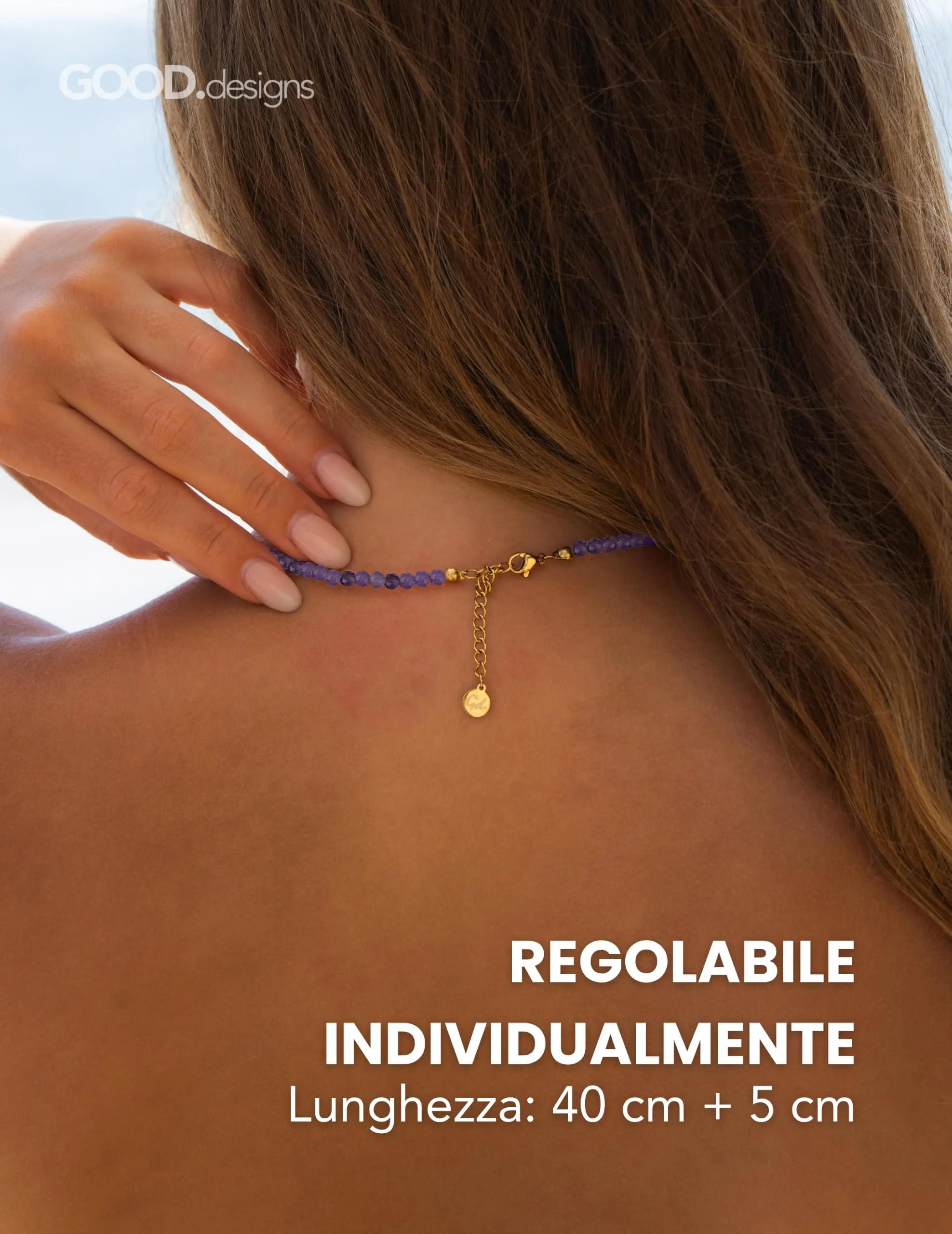 GD GOOD.designs Collana di perle in ametista naturale sfaccettata 4 mm, placcatura in oro 18K, 40–45 cm, lilla - immagine 4