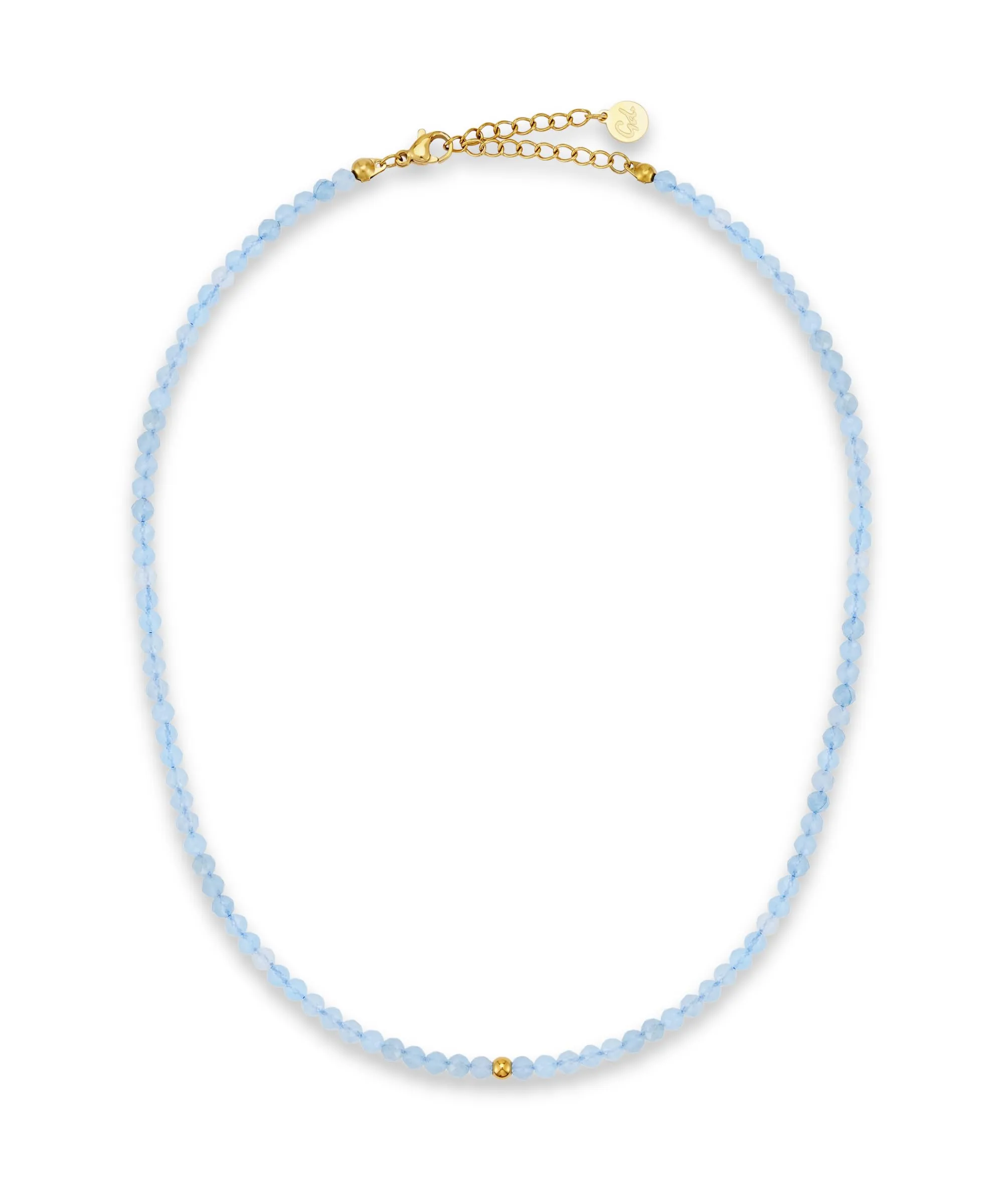 GD GOOD.designs Collana in acquamarina con pietre naturali sfaccettate da 4 mm e placcatura in oro 18K, 40–45 cm, Blu - immagine 1