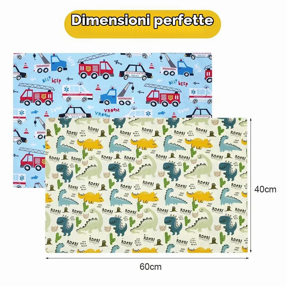 Vicloon Federe per Cuscini per Bambini, 2 Pezzi 40x60 cm, 100% Cotone, Modello Dinosauro - immagine 2