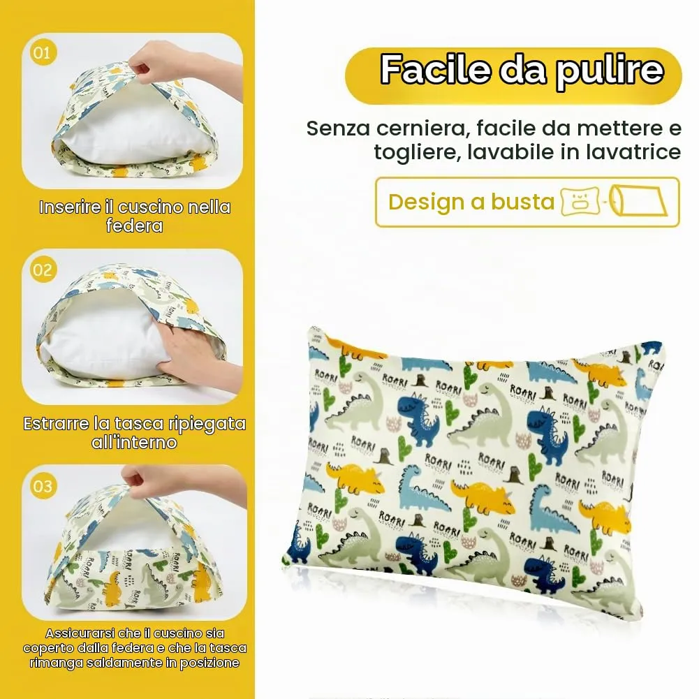 Vicloon Federe per Cuscini per Bambini, 2 Pezzi 40x60 cm, 100% Cotone, Modello Dinosauro - immagine 3