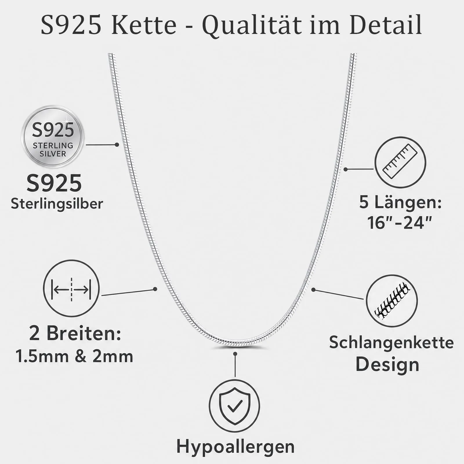 BAROROBA Collana da donna in argento Sterling 925 a forma di serpente senza ciondolo - immagine 5