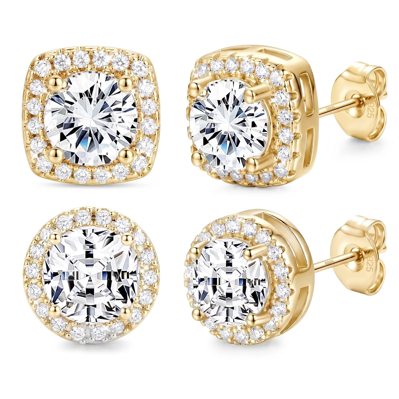 Ahokei Orecchini in Argento 925 con Zirconi, 2 Paia, Oro - immagine 1