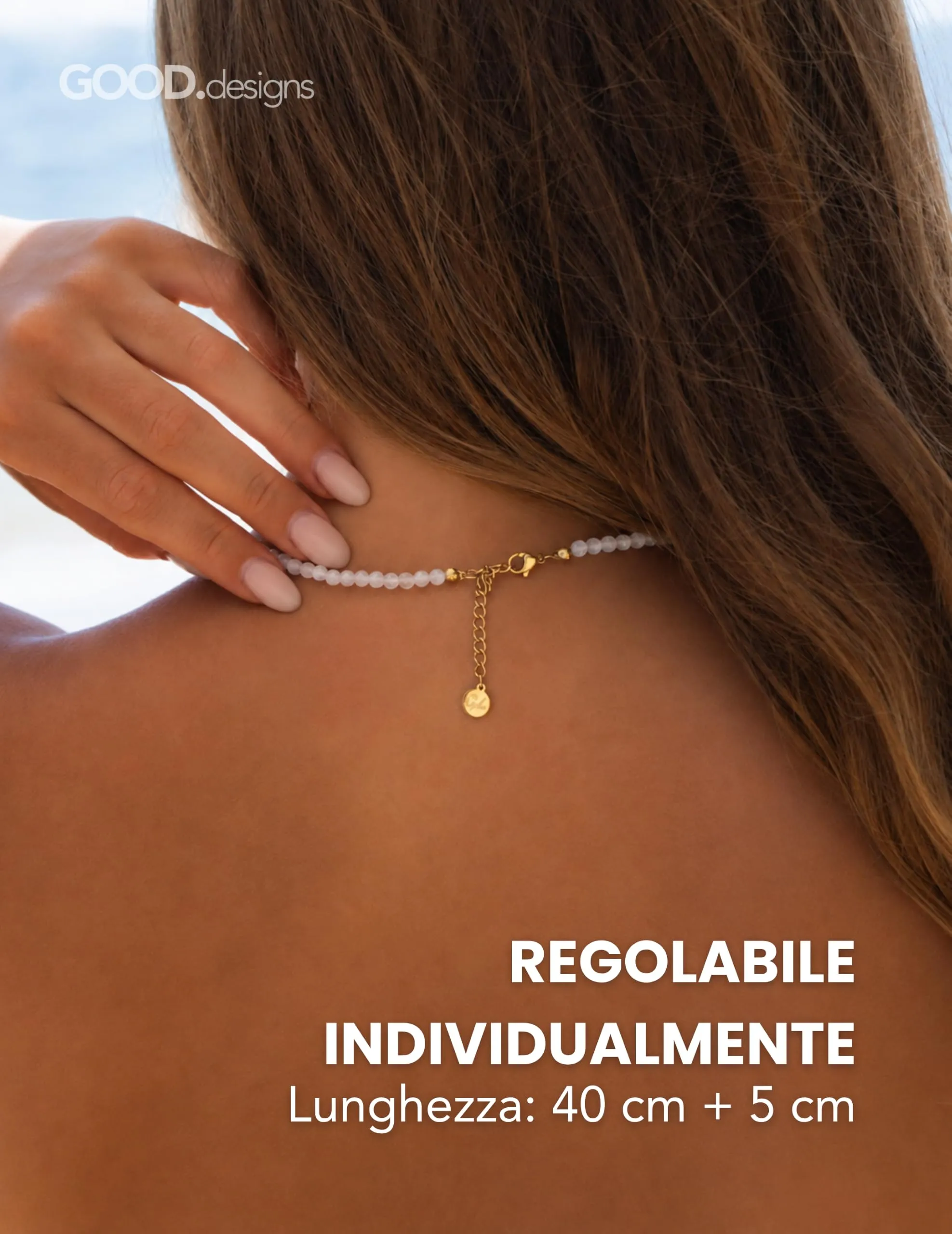 GD GOOD.designs Collana di perle in cristallo di rocca naturale sfaccettato 4 mm, 40-45 cm - immagine 4