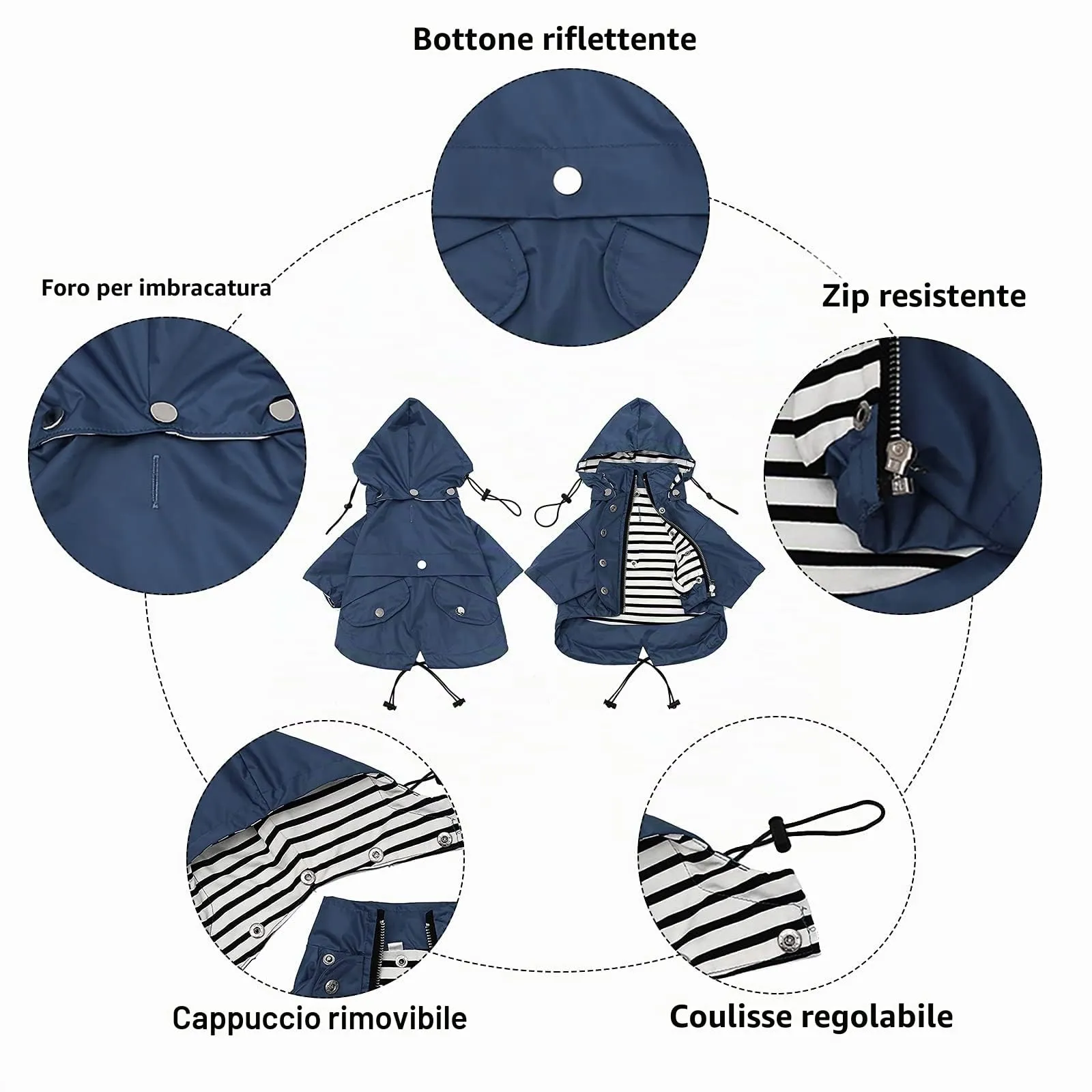 Morezi Impermeabile per Cani con Cappuccio Staccabile, Blu Scuro, XS - immagine 3