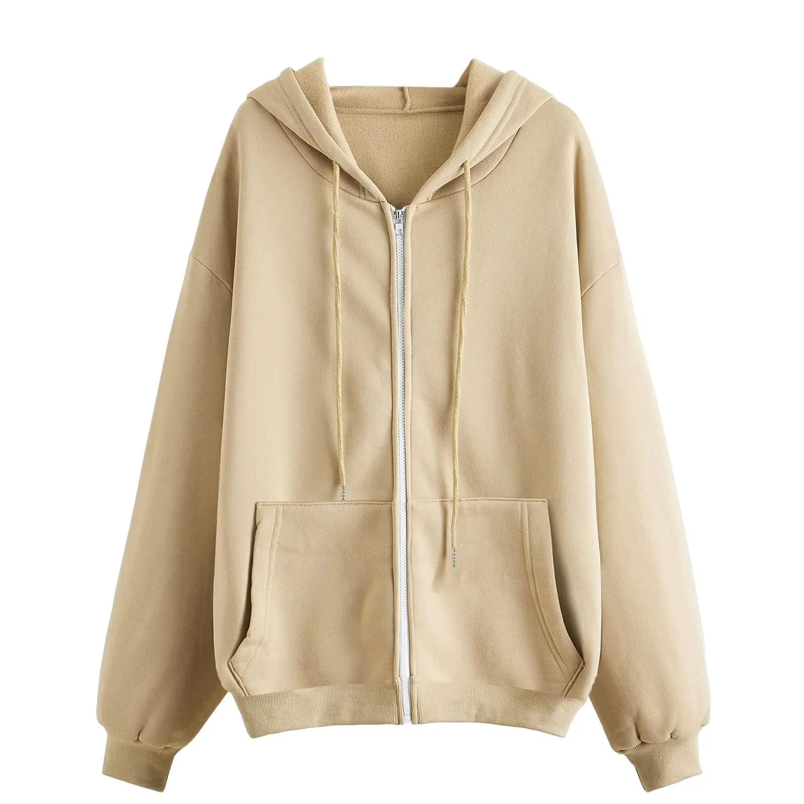 Viunychn Felpa Donna con Zip e Cappuccio in Cotone, Taglio Oversize, Tinta Unita - immagine 6