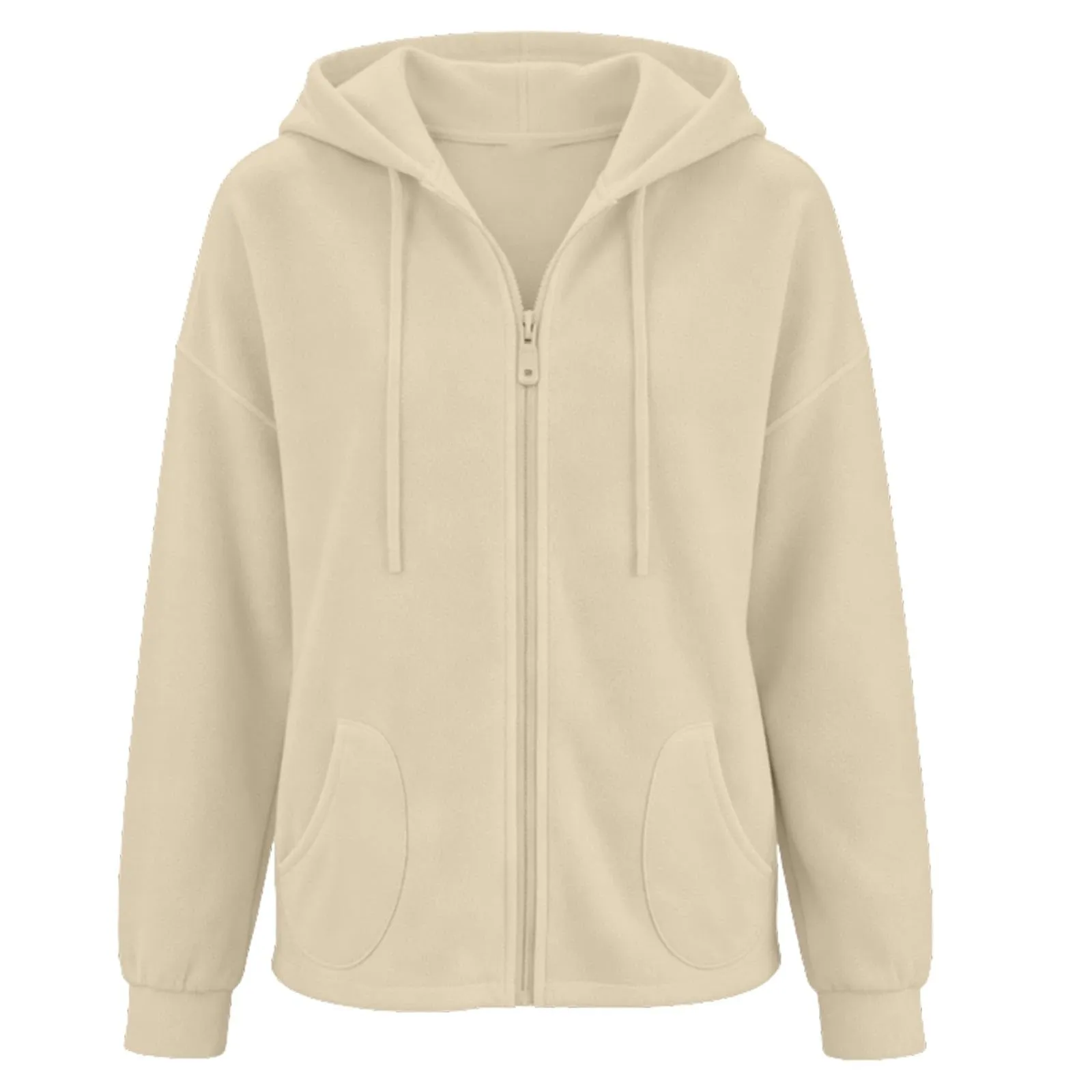 Viunychn Felpa Donna con Zip e Cappuccio, Cotone, Taglia Oversize, Beige - immagine 7
