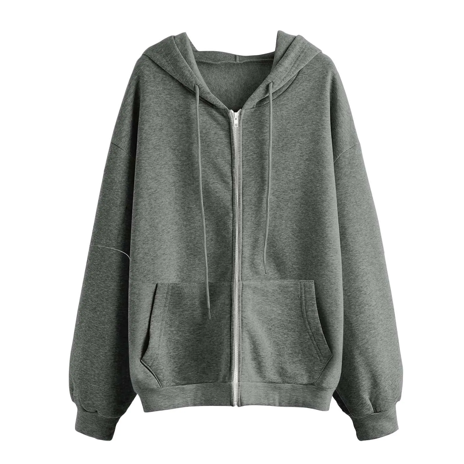 Viunychn Felpa Donna con Zip e Cappuccio in Cotone, Taglio Oversize, Grigio - immagine 6