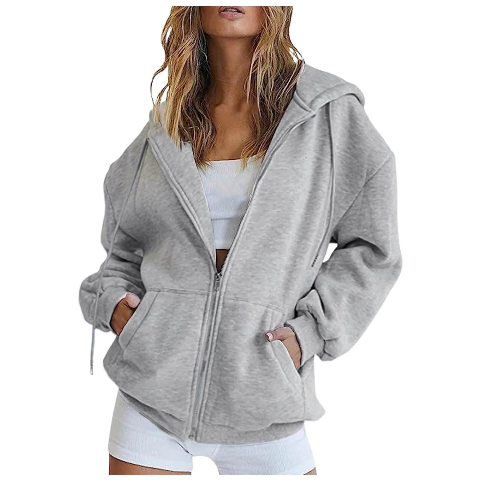 Generico Felpa Donna con Zip e Cappuccio Classic Sweatshirt - immagine 2